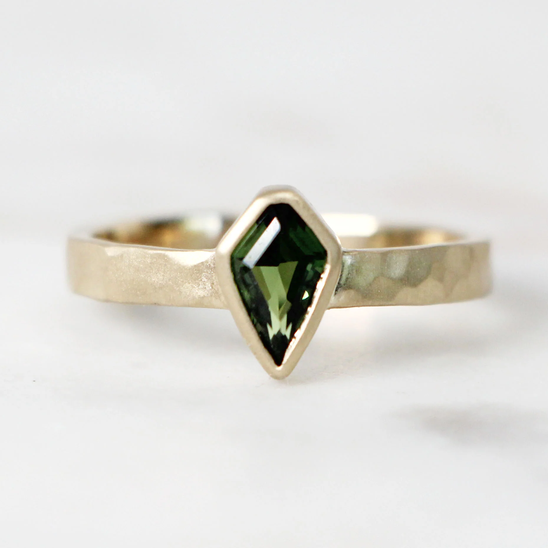Project: Custom 1 Carat Bezel Set Green Kite Sapphire Ring in 14k - Image 3
