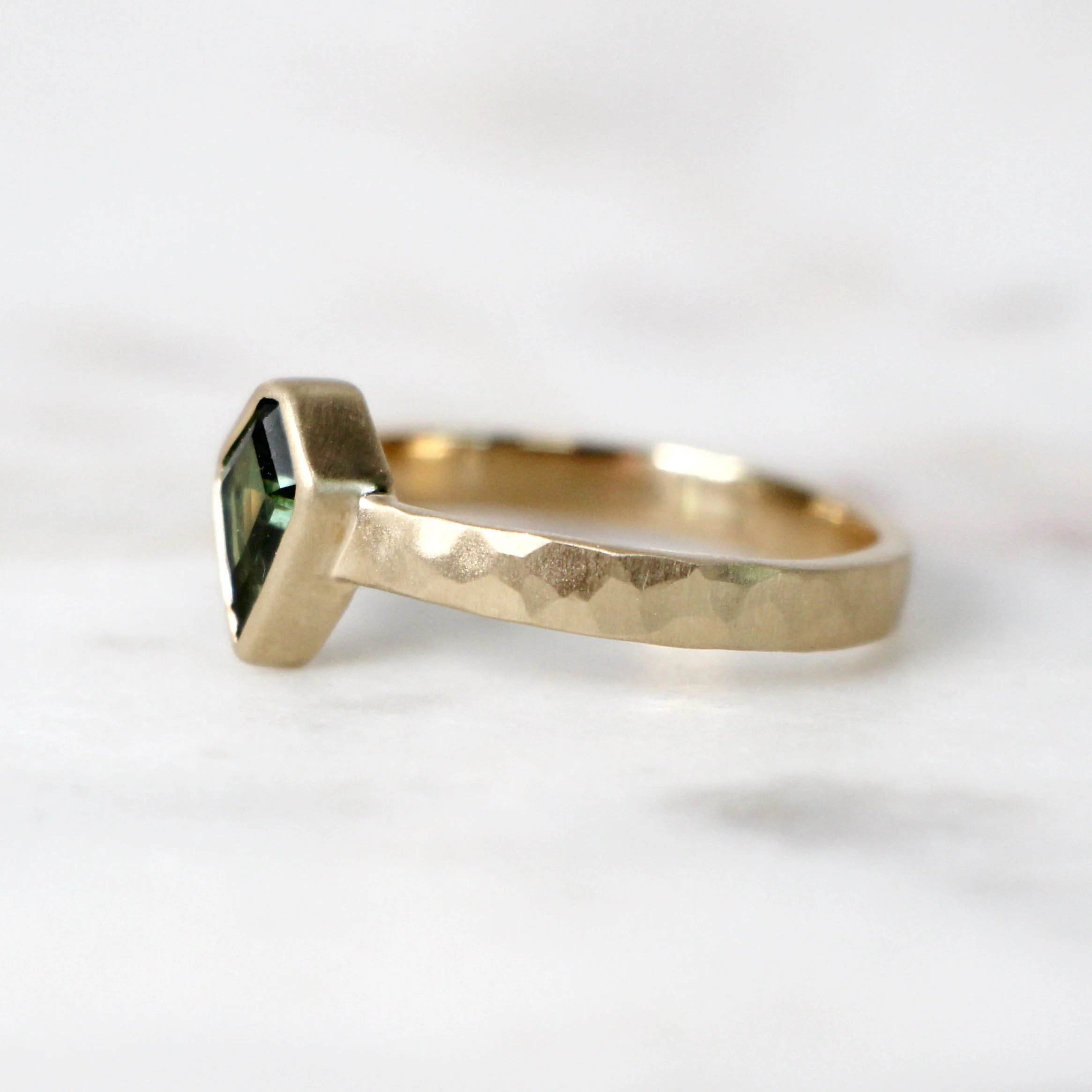Project: Custom 1 Carat Bezel Set Green Kite Sapphire Ring in 14k - Image 4