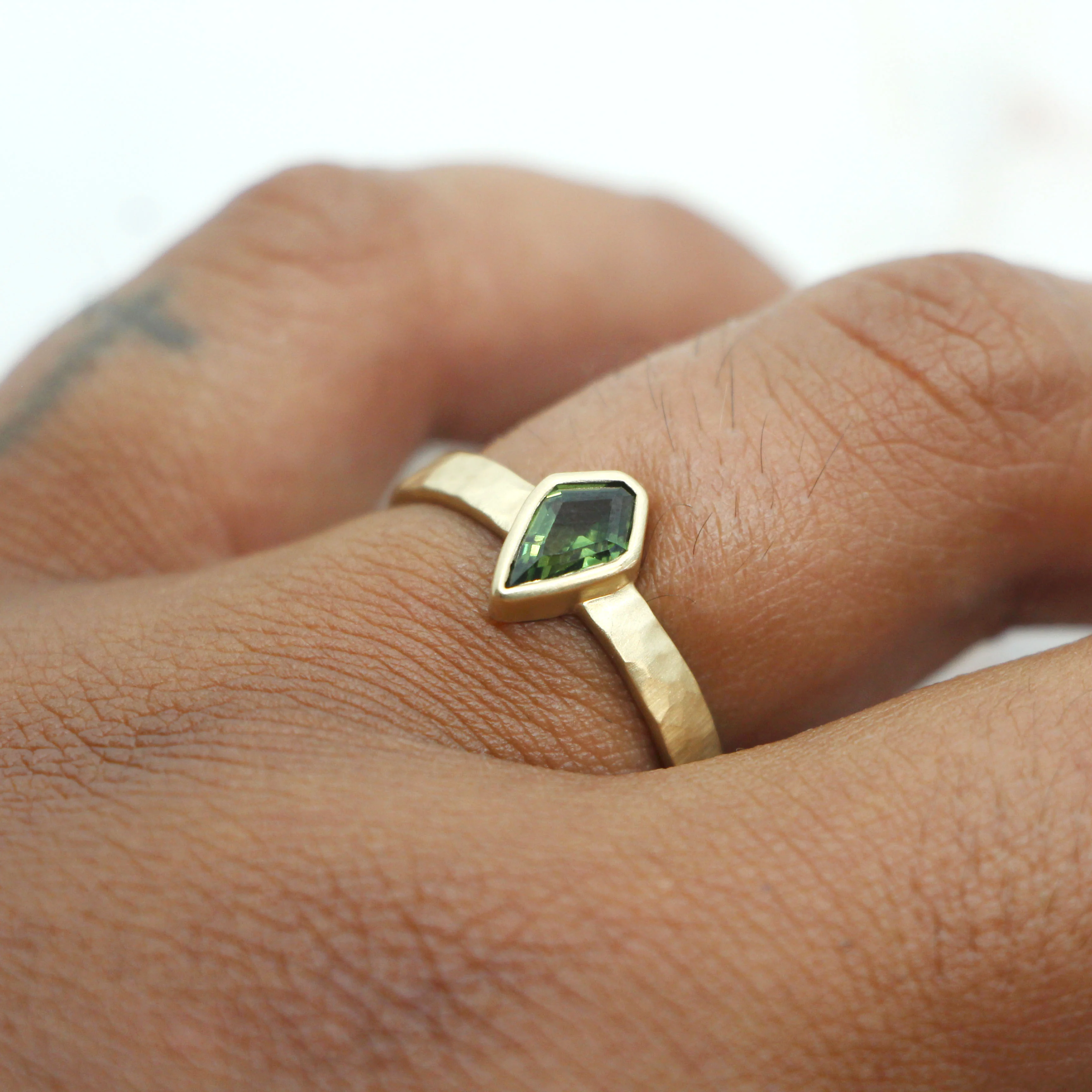 Project: Custom 1 Carat Bezel Set Green Kite Sapphire Ring in 14k - Image 6