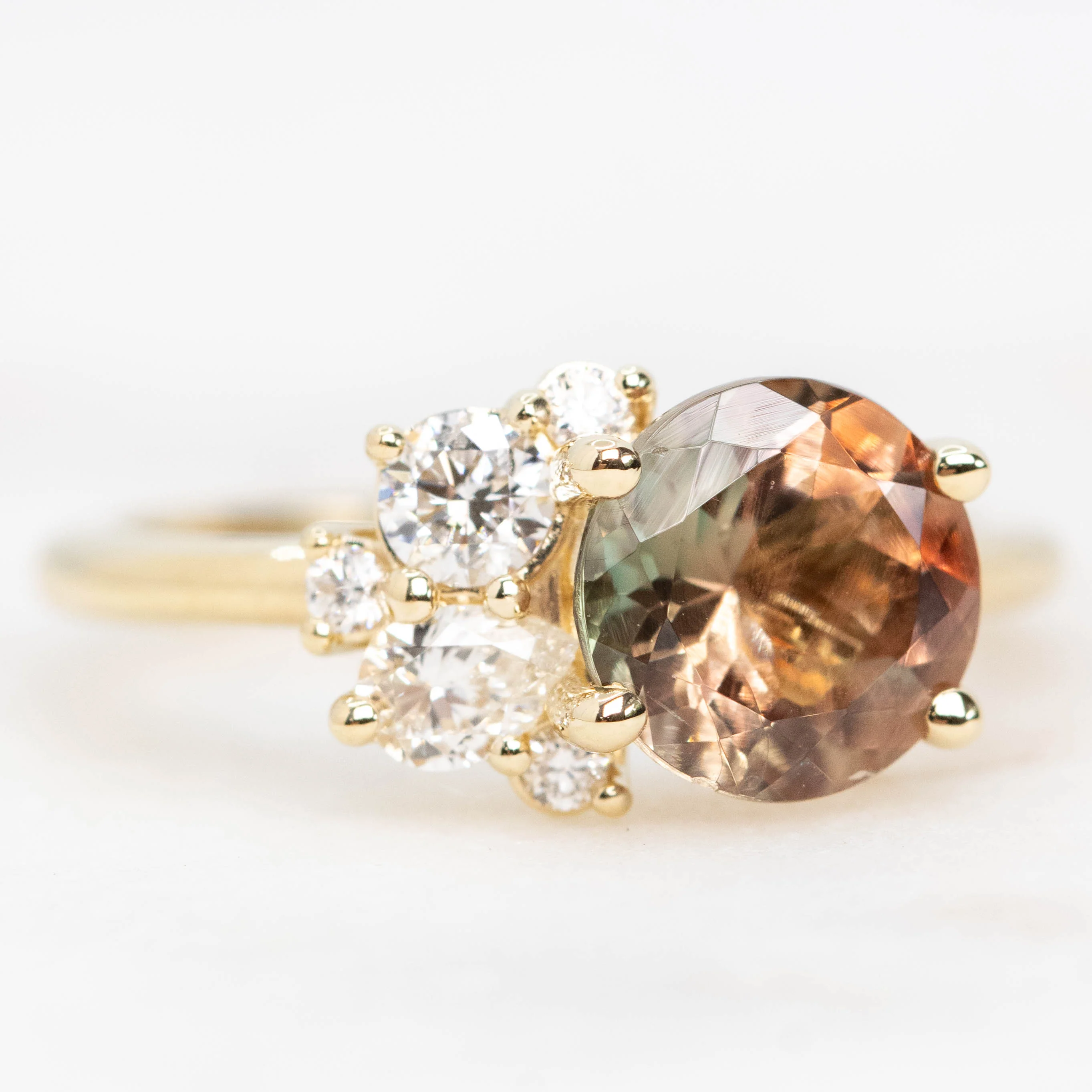 Project: Custom Abetha Ring with a 1.5 carat Green Orange Oregon Sunstone and White Accent Diamonds in 14k - Image 2
