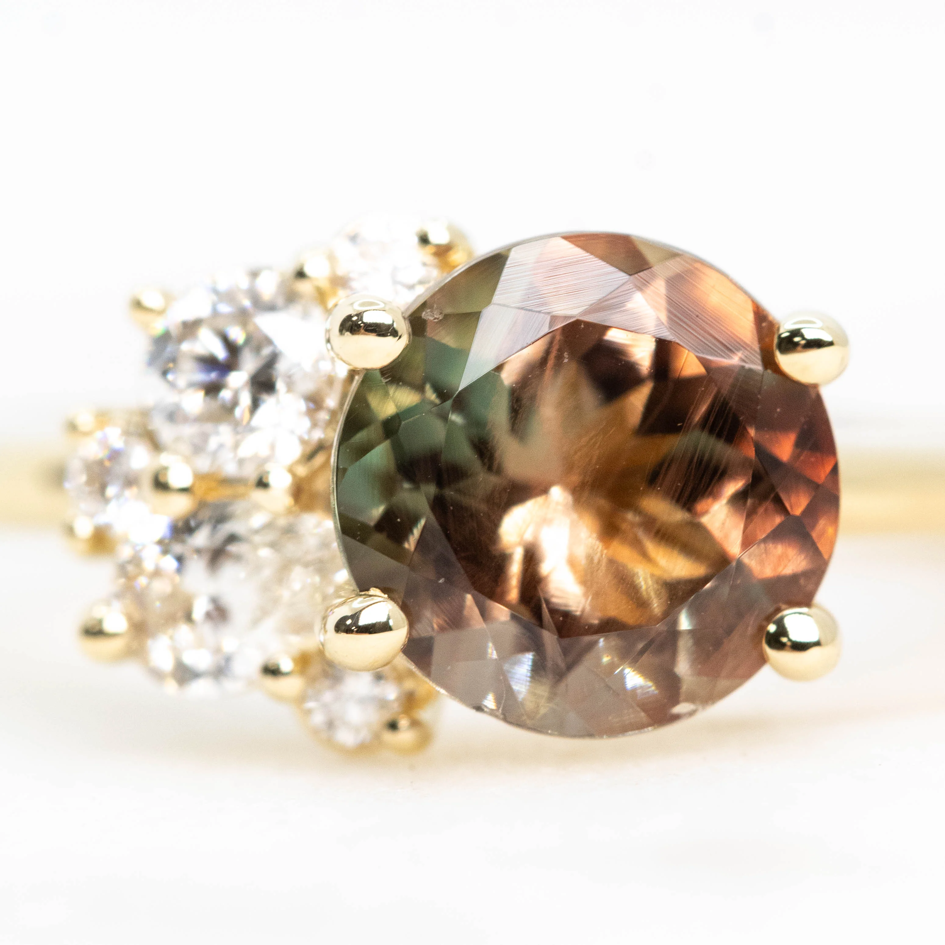 Project: Custom Abetha Ring with a 1.5 carat Green Orange Oregon Sunstone and White Accent Diamonds in 14k - Image 3