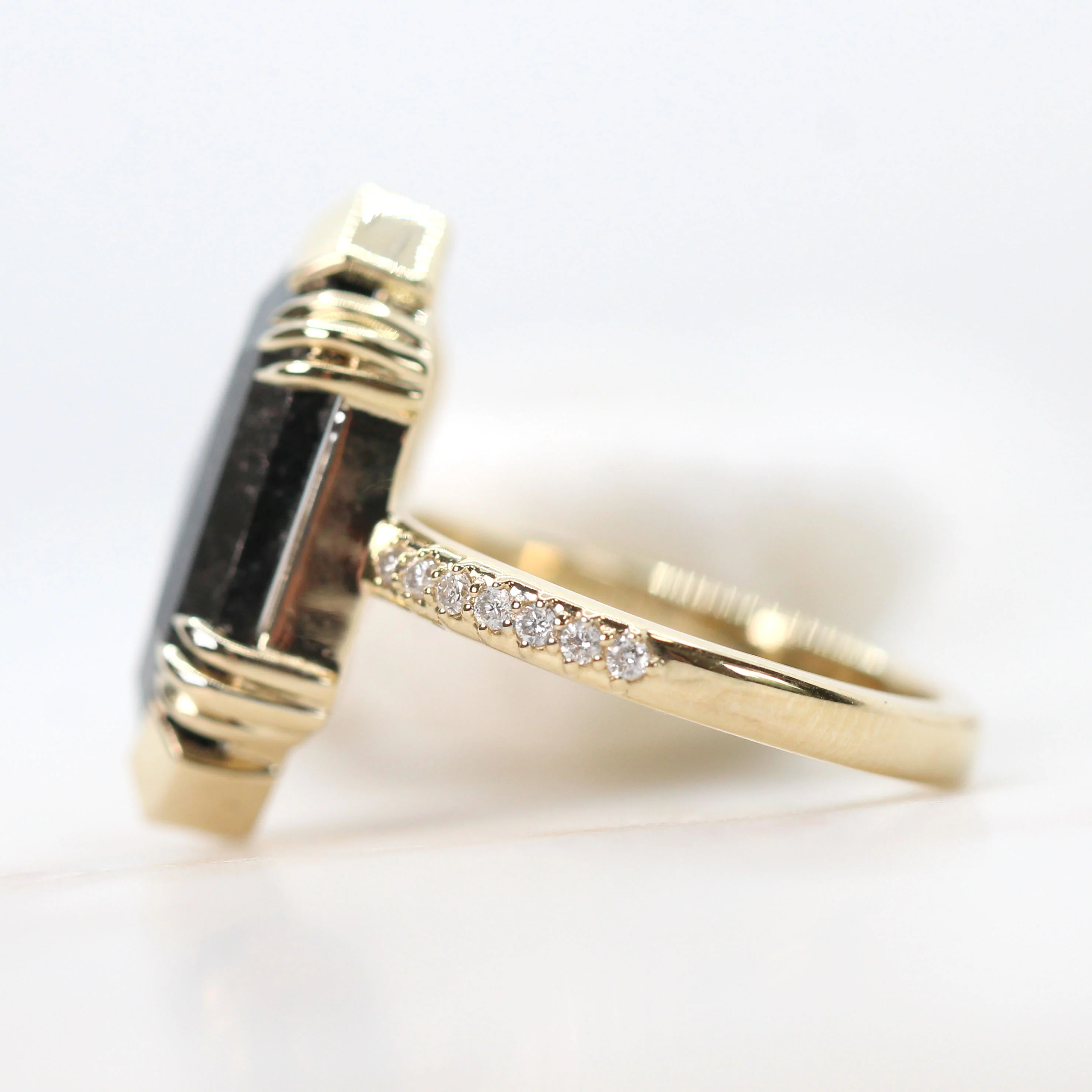 Project: Custom Ebony Ring with a 6 Carat Black Hexagon Salt and Pepper Diamond and White Accent Diamonds in 14k - Image 5
