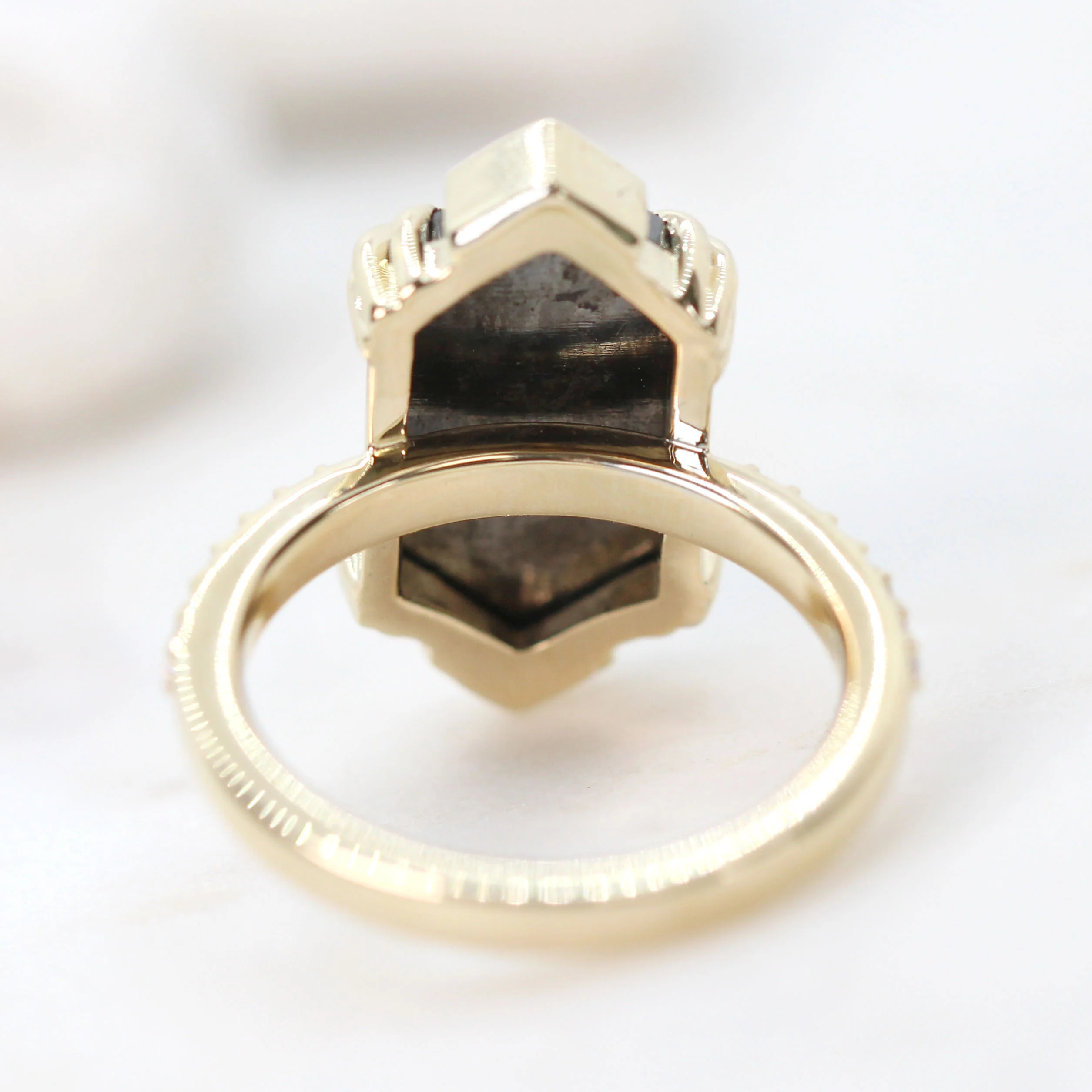 Project: Custom Ebony Ring with a 6 Carat Black Hexagon Salt and Pepper Diamond and White Accent Diamonds in 14k - Image 6