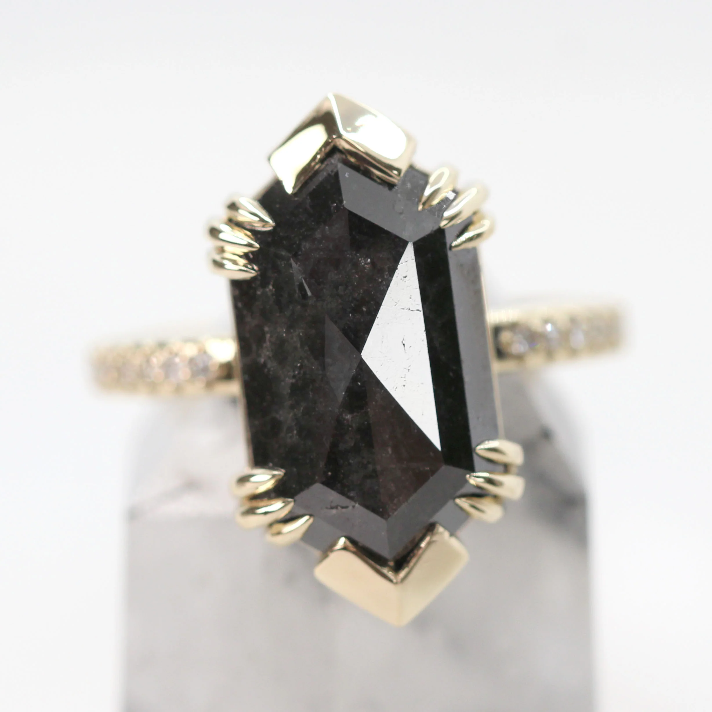 Project: Custom Ebony Ring with a 6 Carat Black Hexagon Salt and Pepper Diamond and White Accent Diamonds in 14k - Image 7