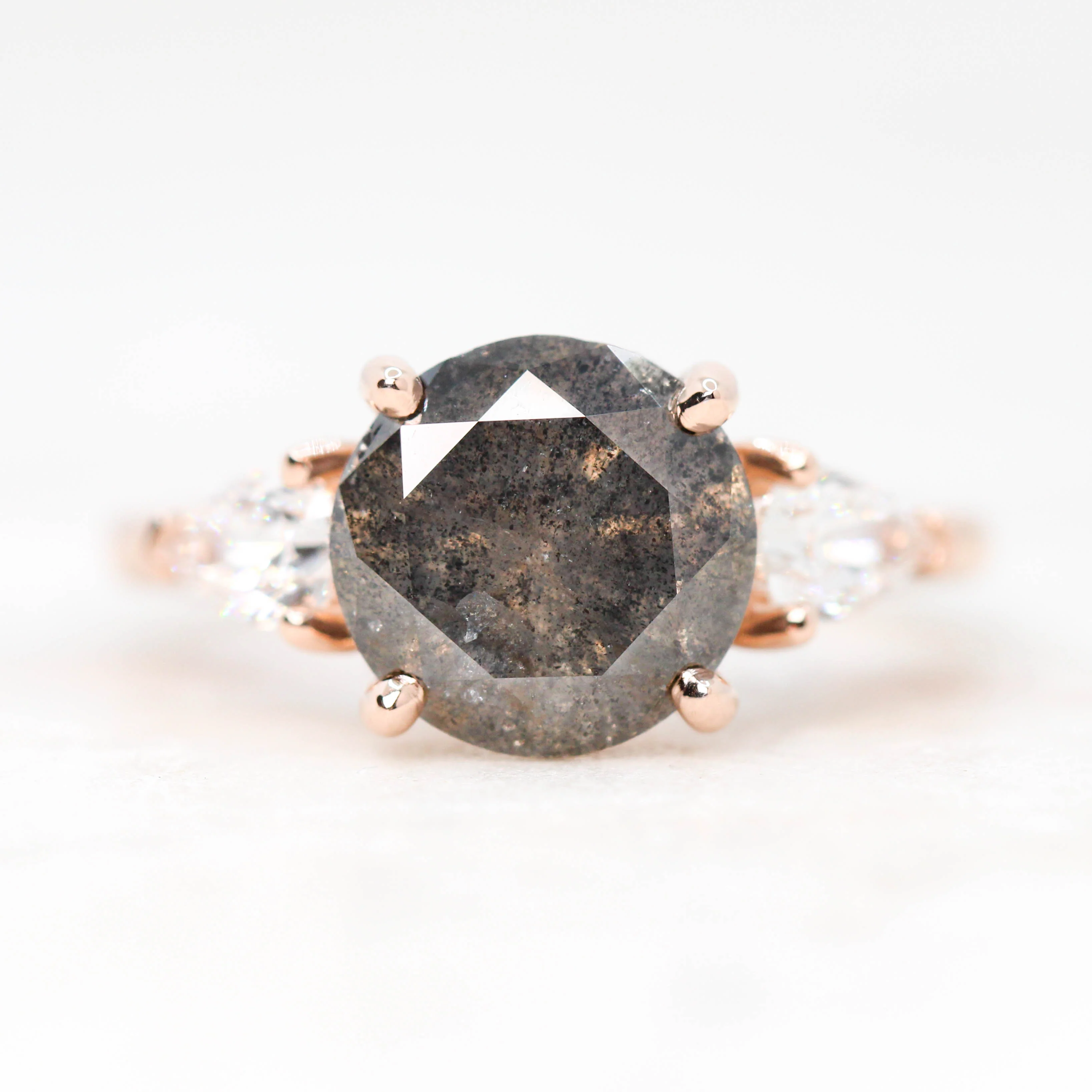 Project: Custom Faye Ring with a 3.5 Carat Gray Round Salt and Pepper Diamond and White Accent Diamonds in 14k - Image 2