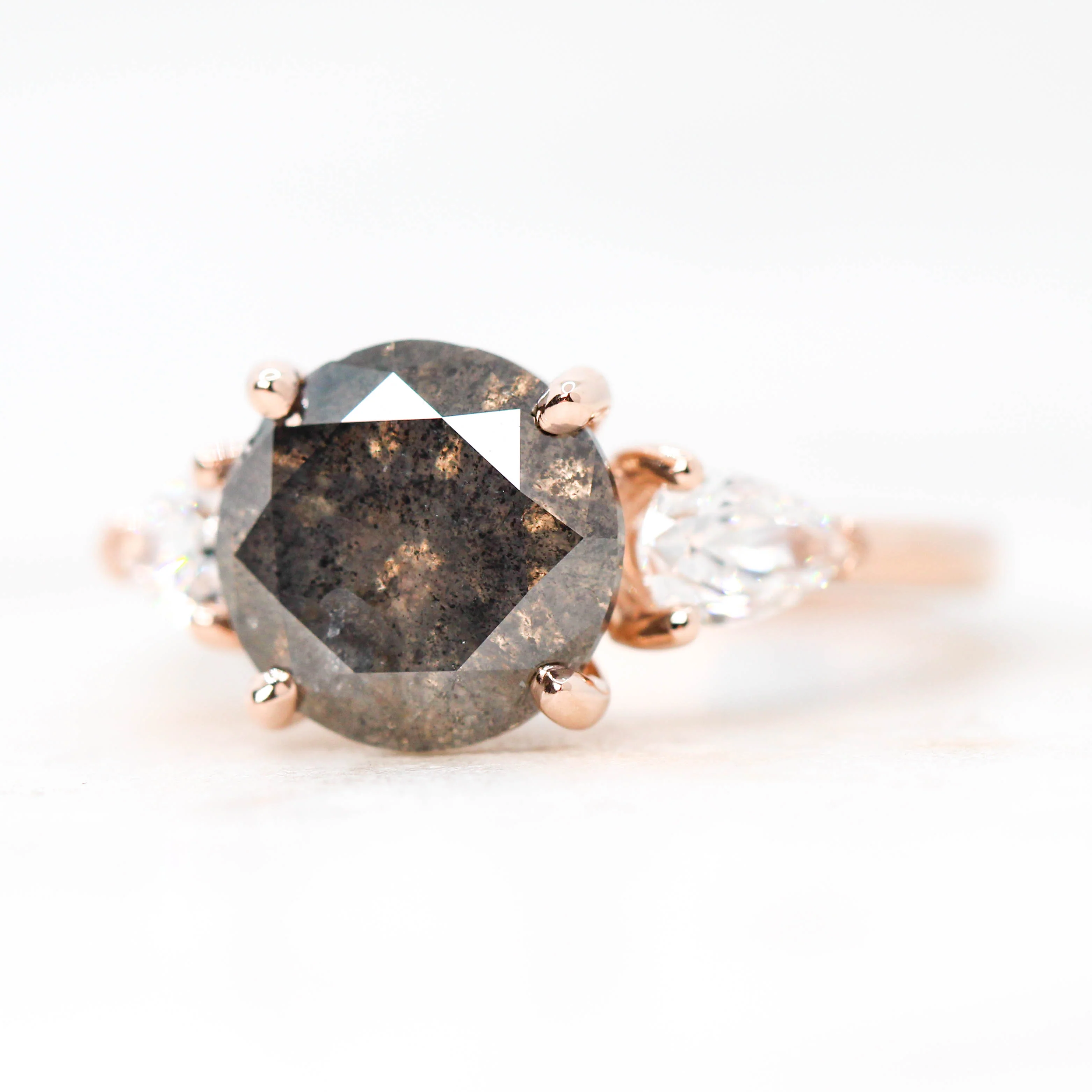 Project: Custom Faye Ring with a 3.5 Carat Gray Round Salt and Pepper Diamond and White Accent Diamonds in 14k - Image 4