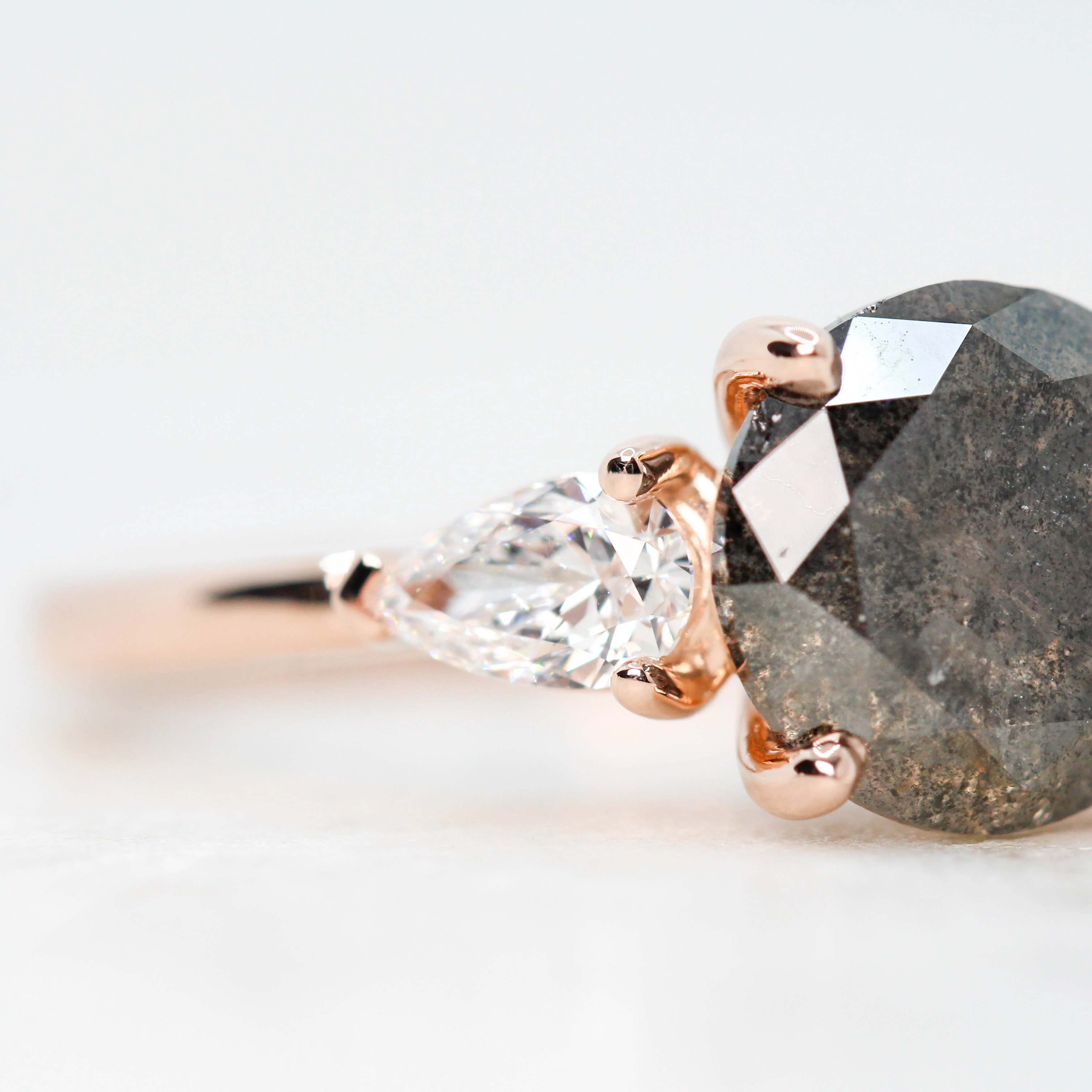 Project: Custom Faye Ring with a 3.5 Carat Gray Round Salt and Pepper Diamond and White Accent Diamonds in 14k - Image 6