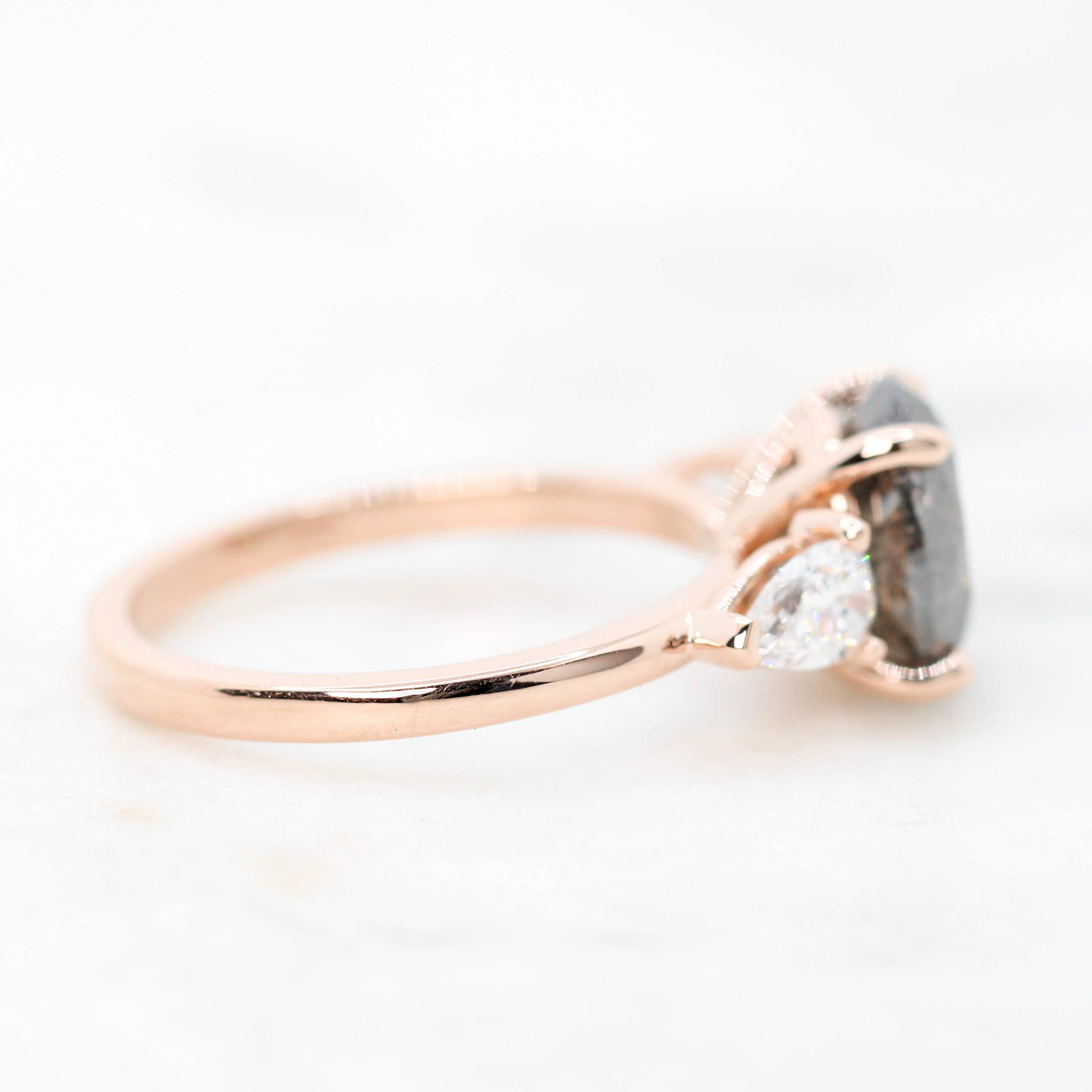 Project: Custom Faye Ring with a 3.5 Carat Gray Round Salt and Pepper Diamond and White Accent Diamonds in 14k - Image 7