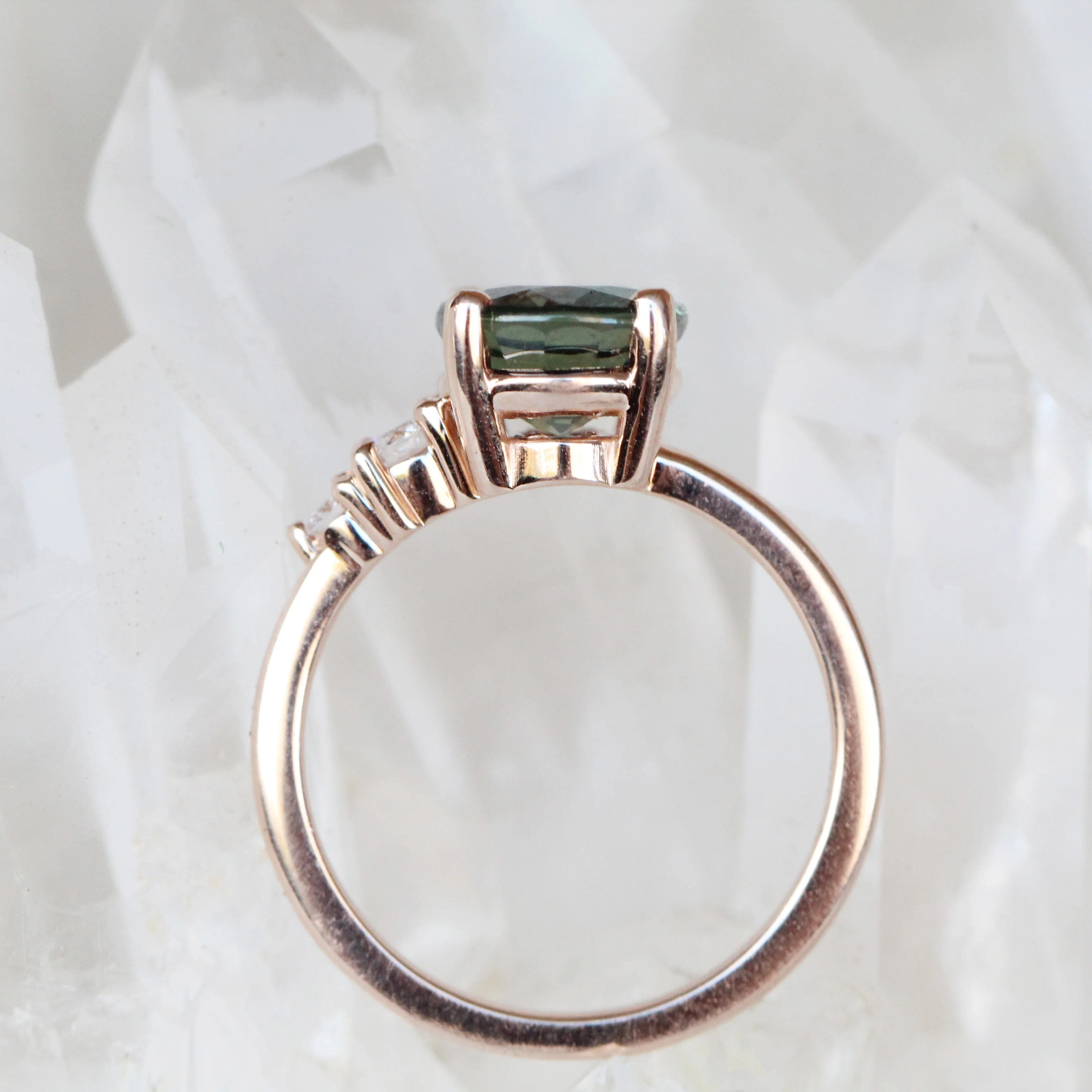 Project: Custom Jesse Ring with 3 Carat Teal Blue Sapphire with Asymmetrical Accent Diamonds in 14k - Image 8