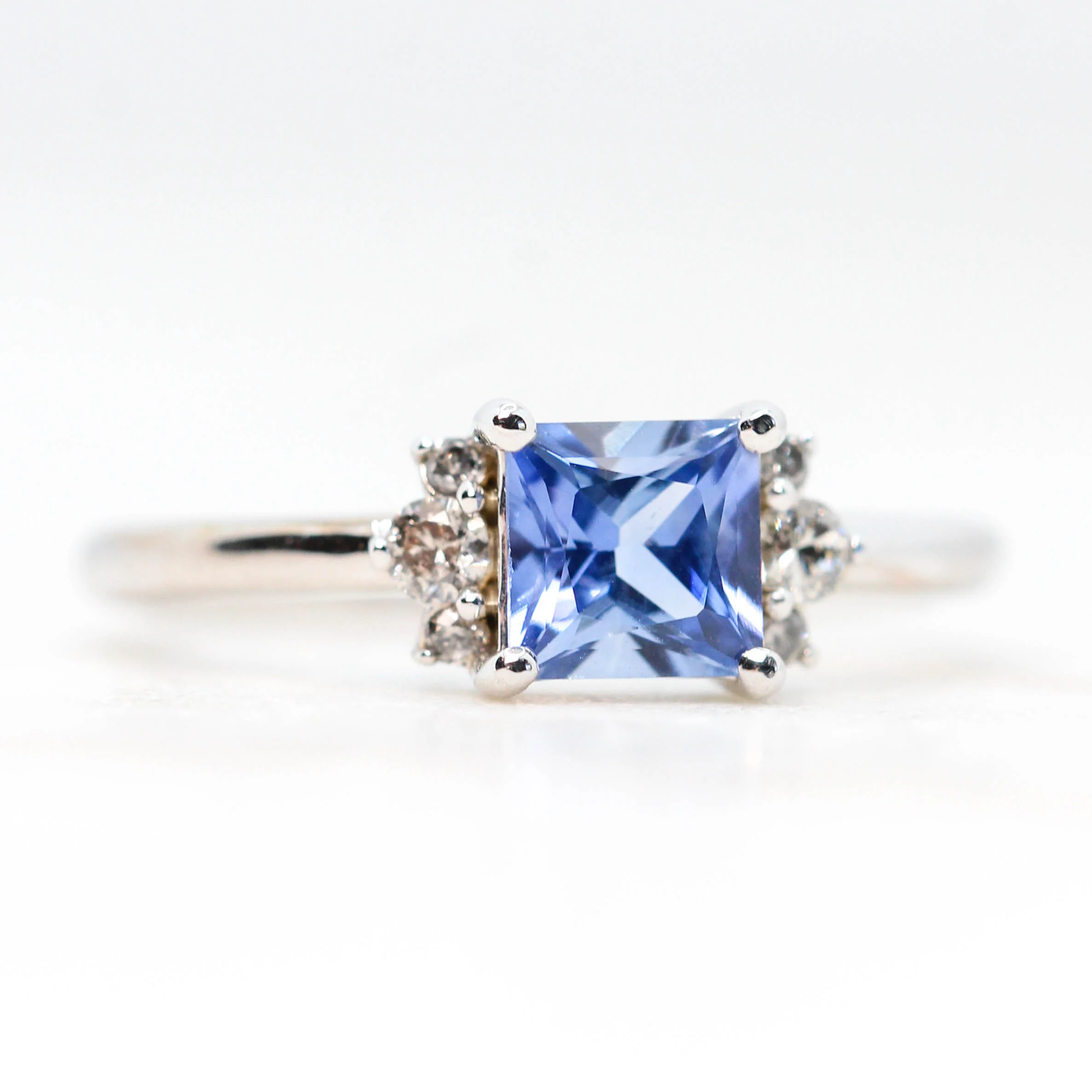 Project: Custom Loren Ring with a 1 Carat Princess Cut Blue Sapphire and White Accent Diamonds in 14k - Image 2