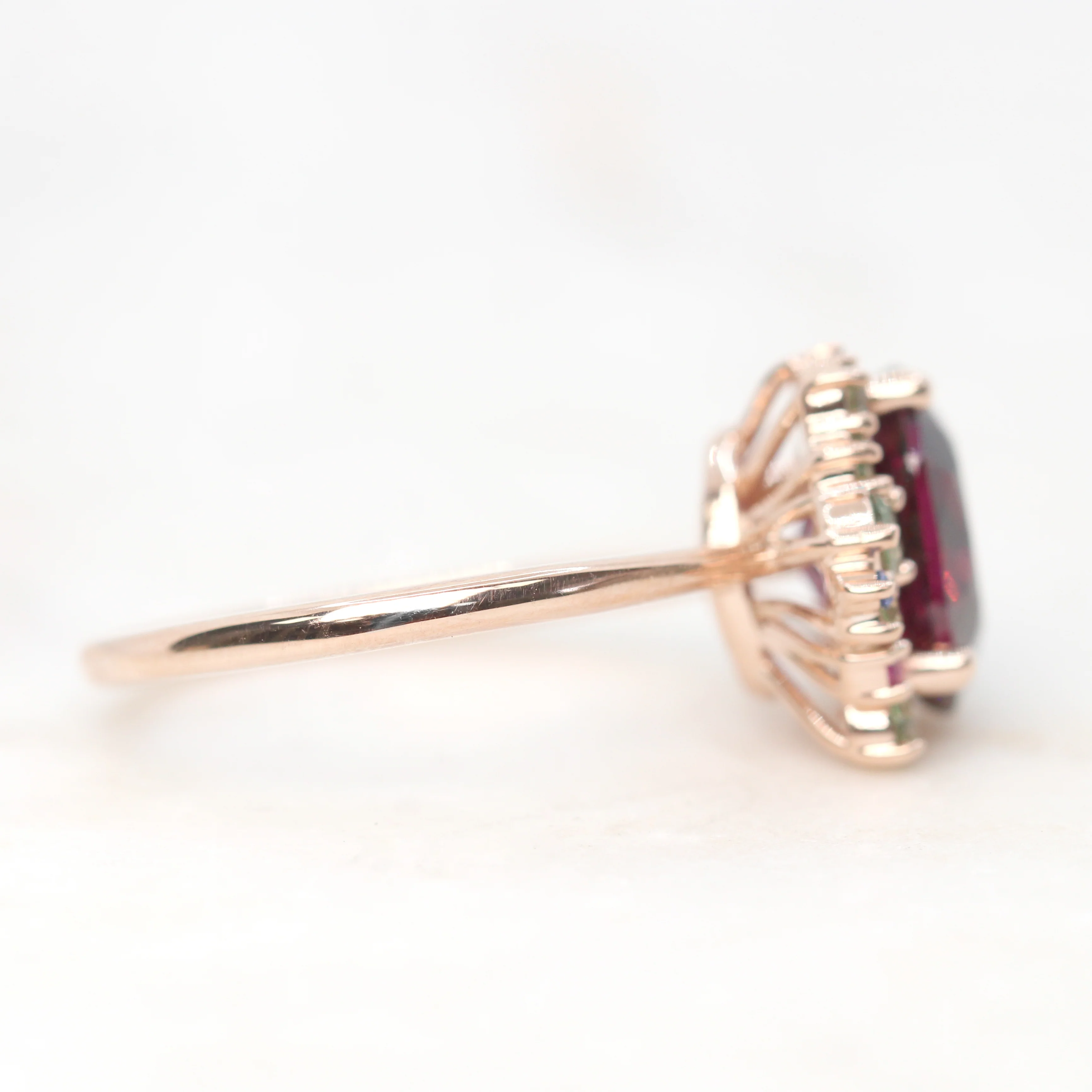 Project: Custom Orion Ring with a 3 Carat Geometric Oval Cut Garnet and Multicolor Sapphire Accents in 14k - Image 5