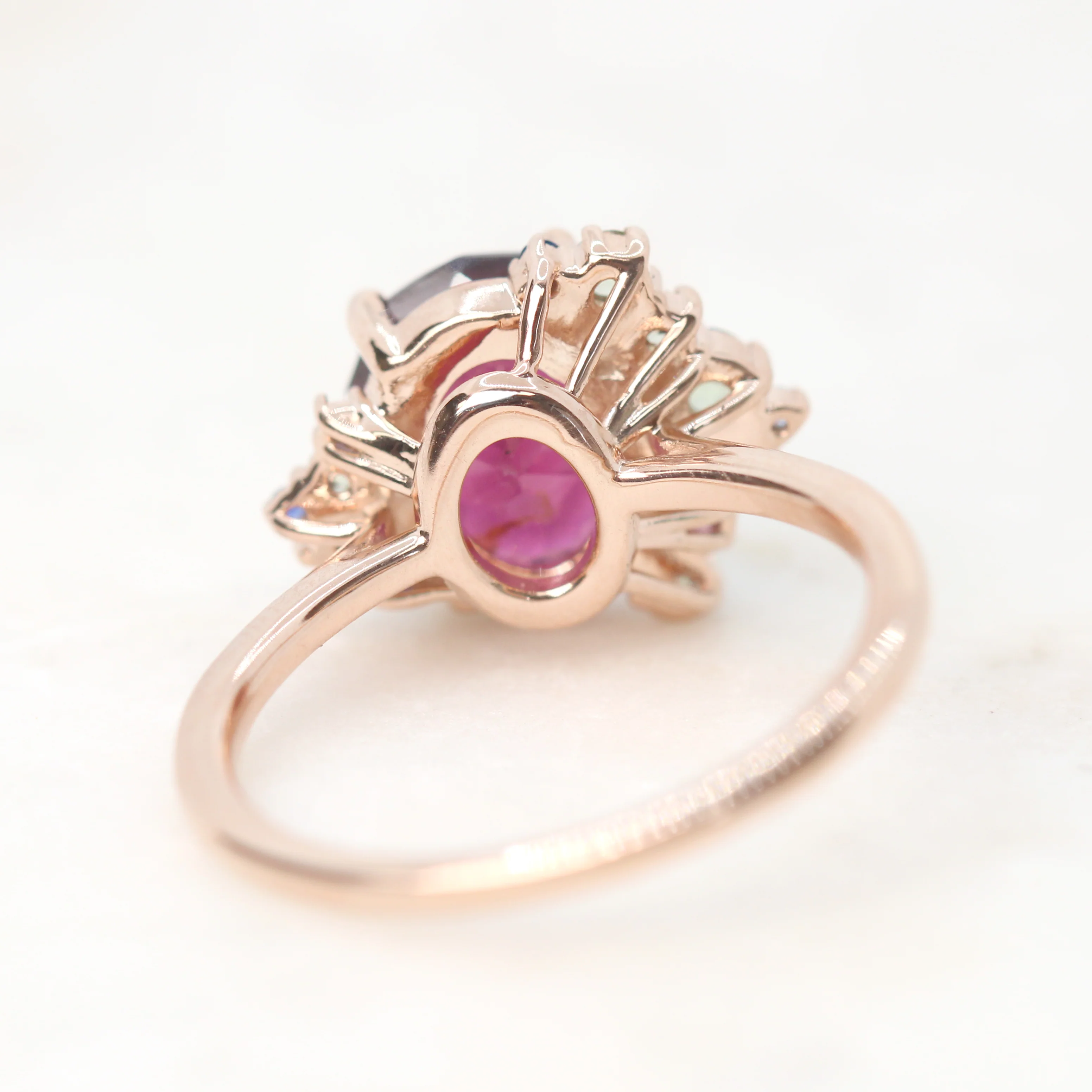 Project: Custom Orion Ring with a 3 Carat Geometric Oval Cut Garnet and Multicolor Sapphire Accents in 14k - Image 6