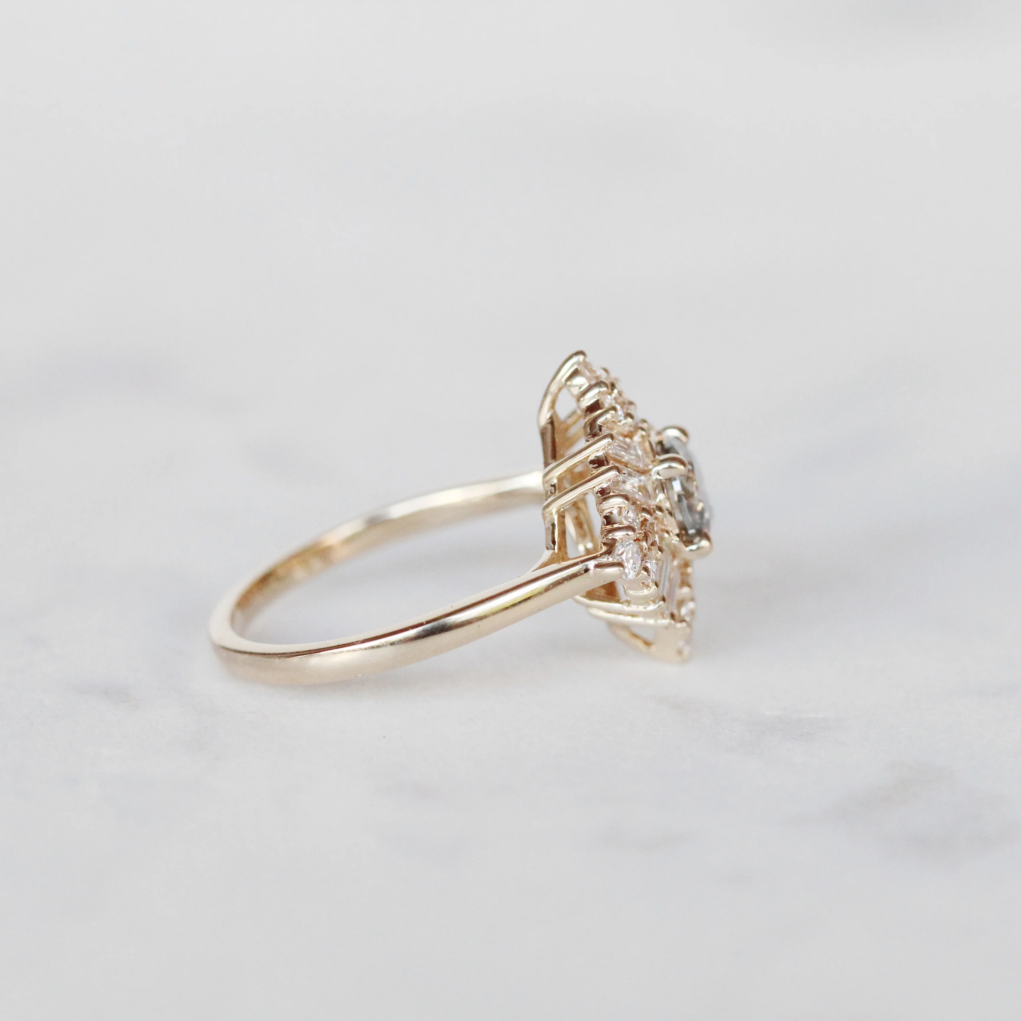 Project: Custom Winnifred Ring with a .50 carat Salt and Pepper Gray Round Diamond and Halo in 14k - Image 3