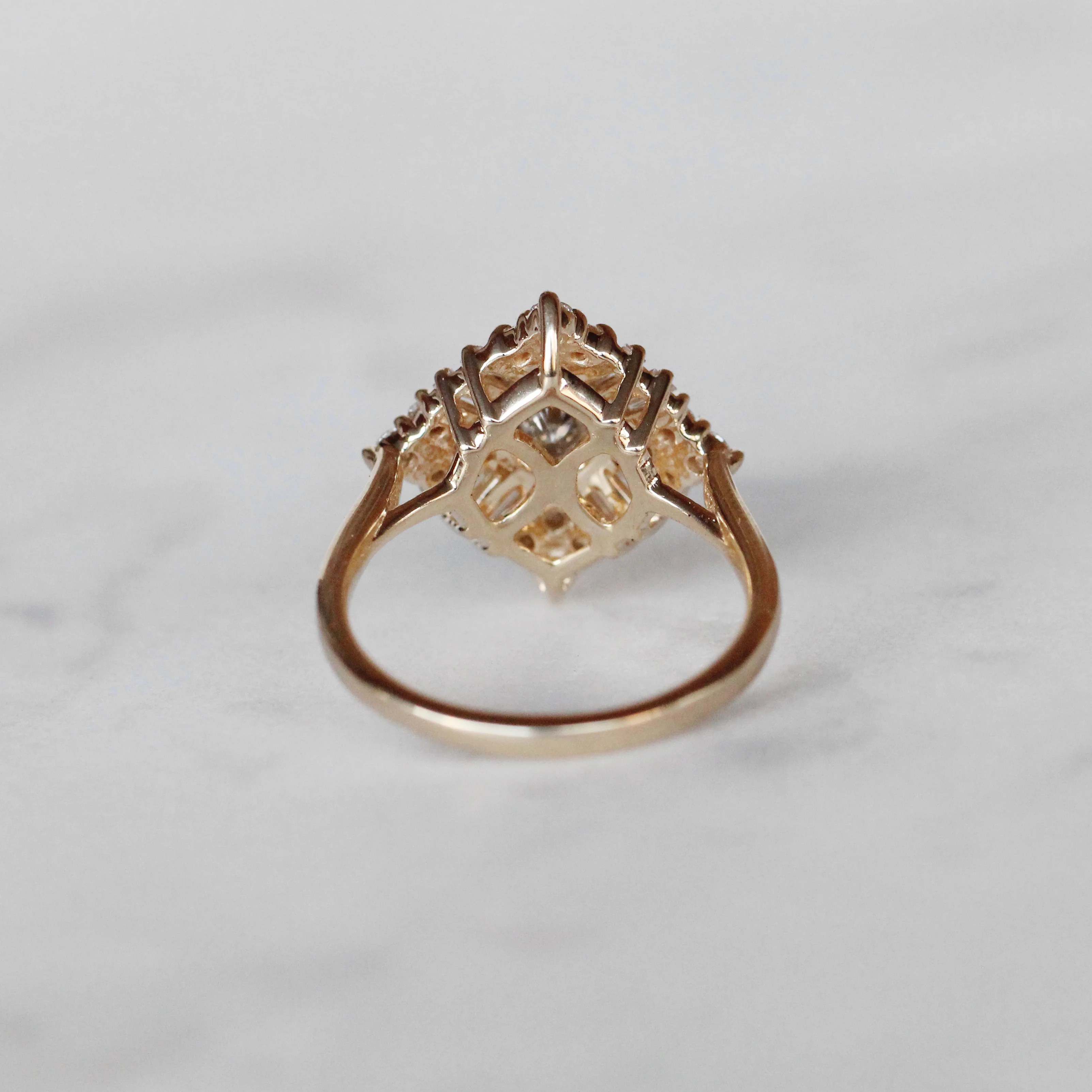 Project: Custom Winnifred Ring with a .50 carat Salt and Pepper Gray Round Diamond and Halo in 14k - Image 4