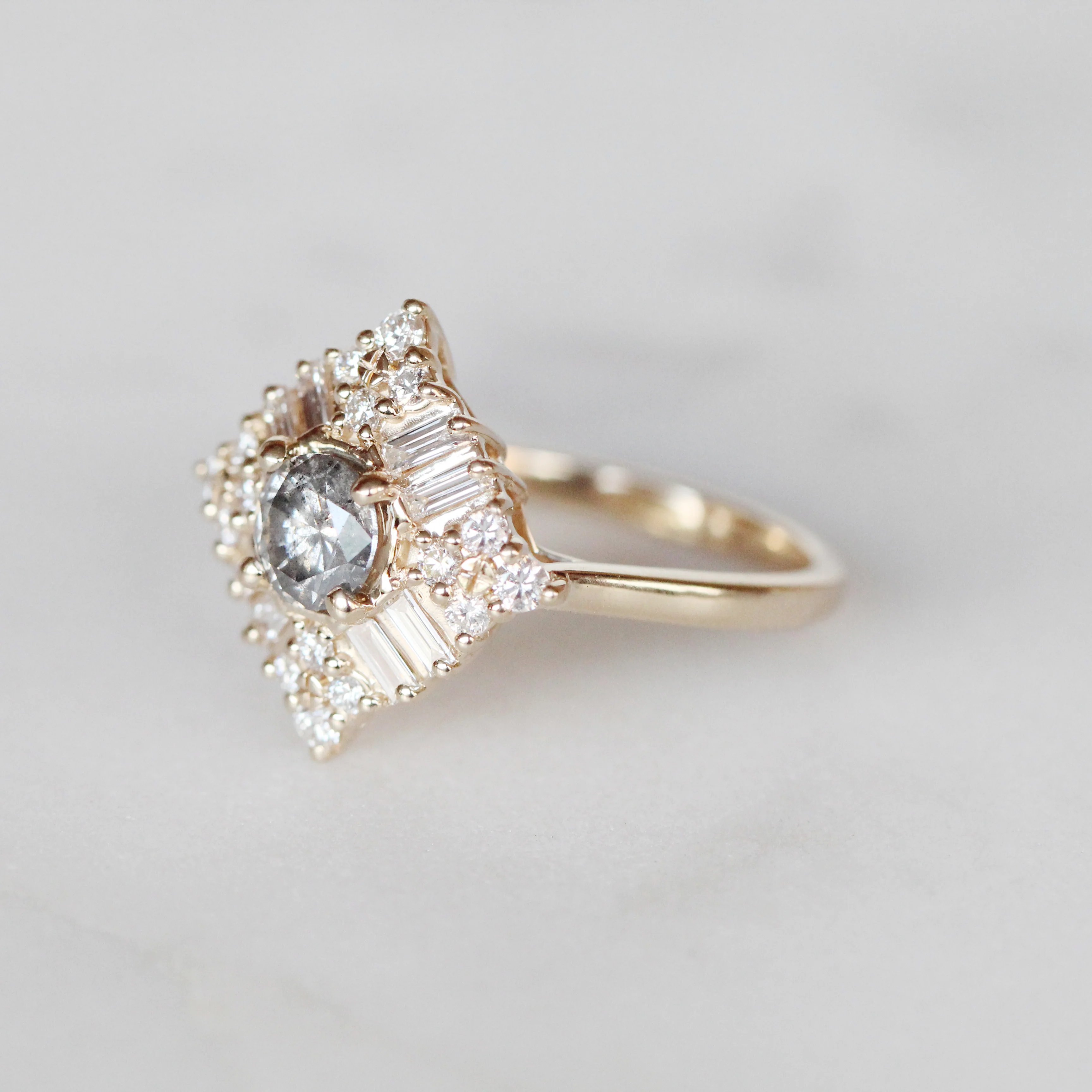 Project: Custom Winnifred Ring with a .50 carat Salt and Pepper Gray Round Diamond and Halo in 14k - Image 5