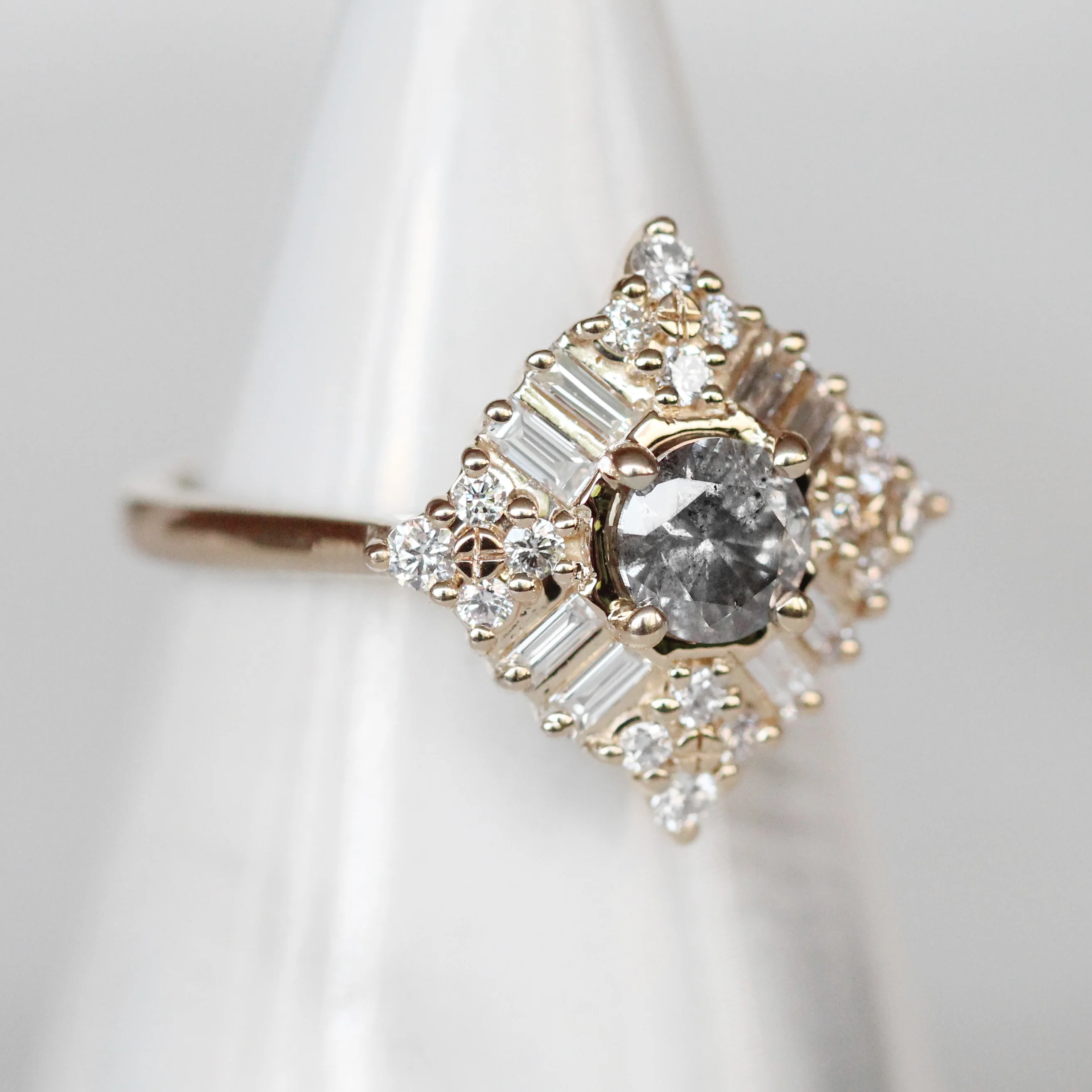 Project: Custom Winnifred Ring with a .50 carat Salt and Pepper Gray Round Diamond and Halo in 14k - Image 7