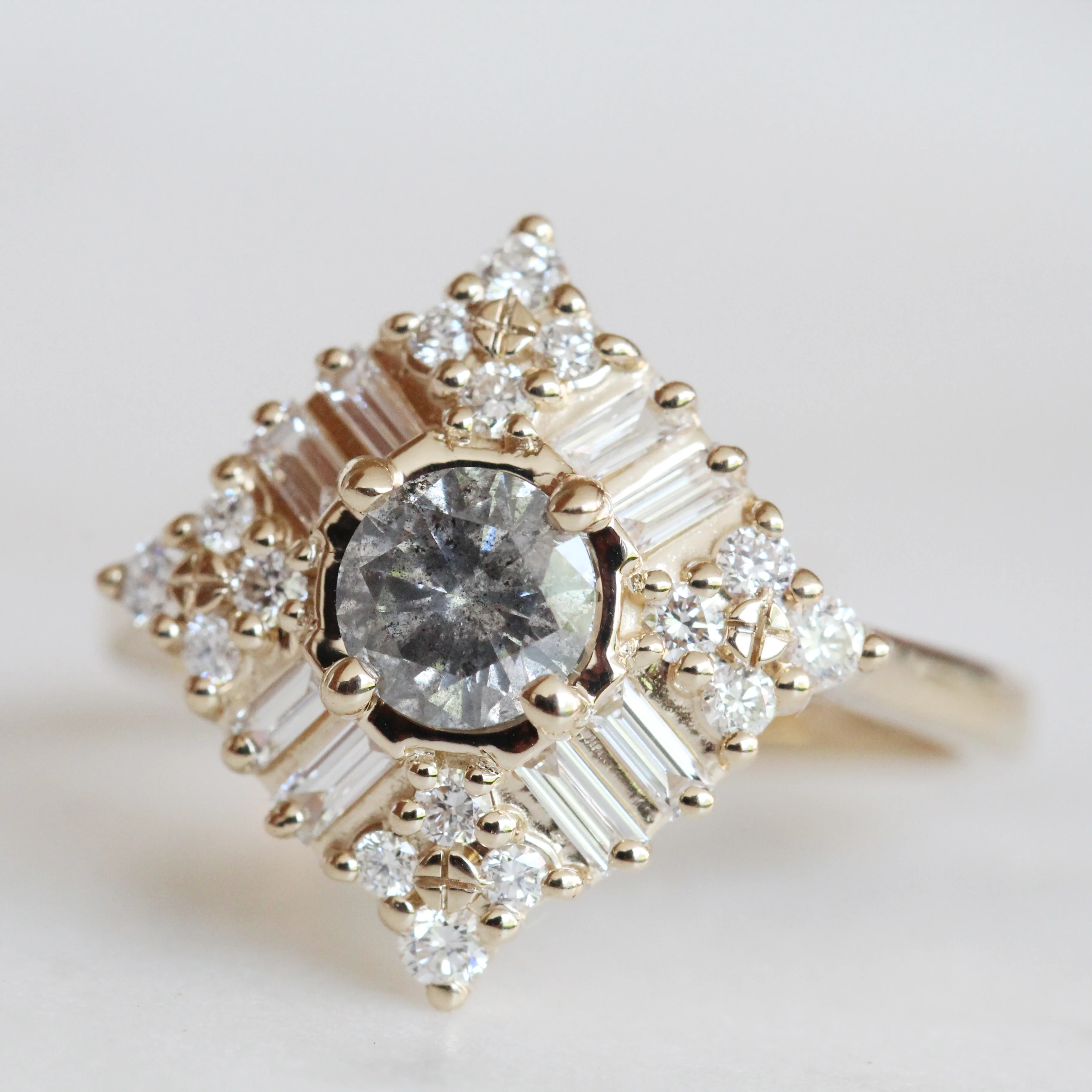 Project: Custom Winnifred Ring with a .50 carat Salt and Pepper Gray Round Diamond and Halo in 14k - Image 8