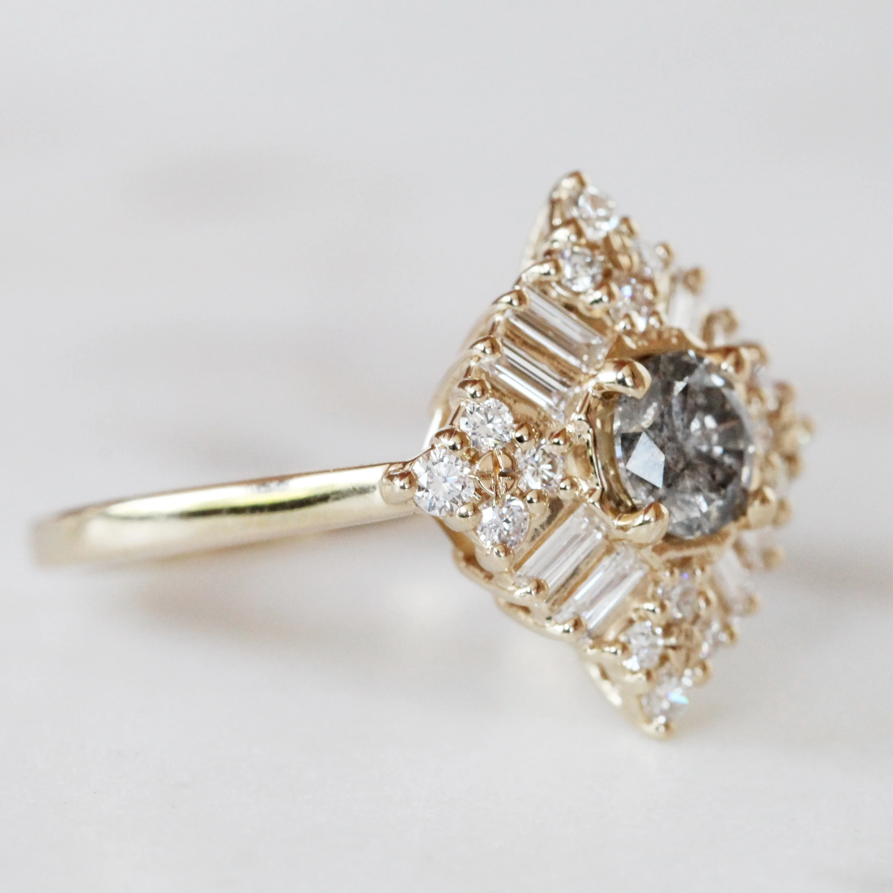 Project: Custom Winnifred Ring with a .50 carat Salt and Pepper Gray Round Diamond and Halo in 14k - Image 9
