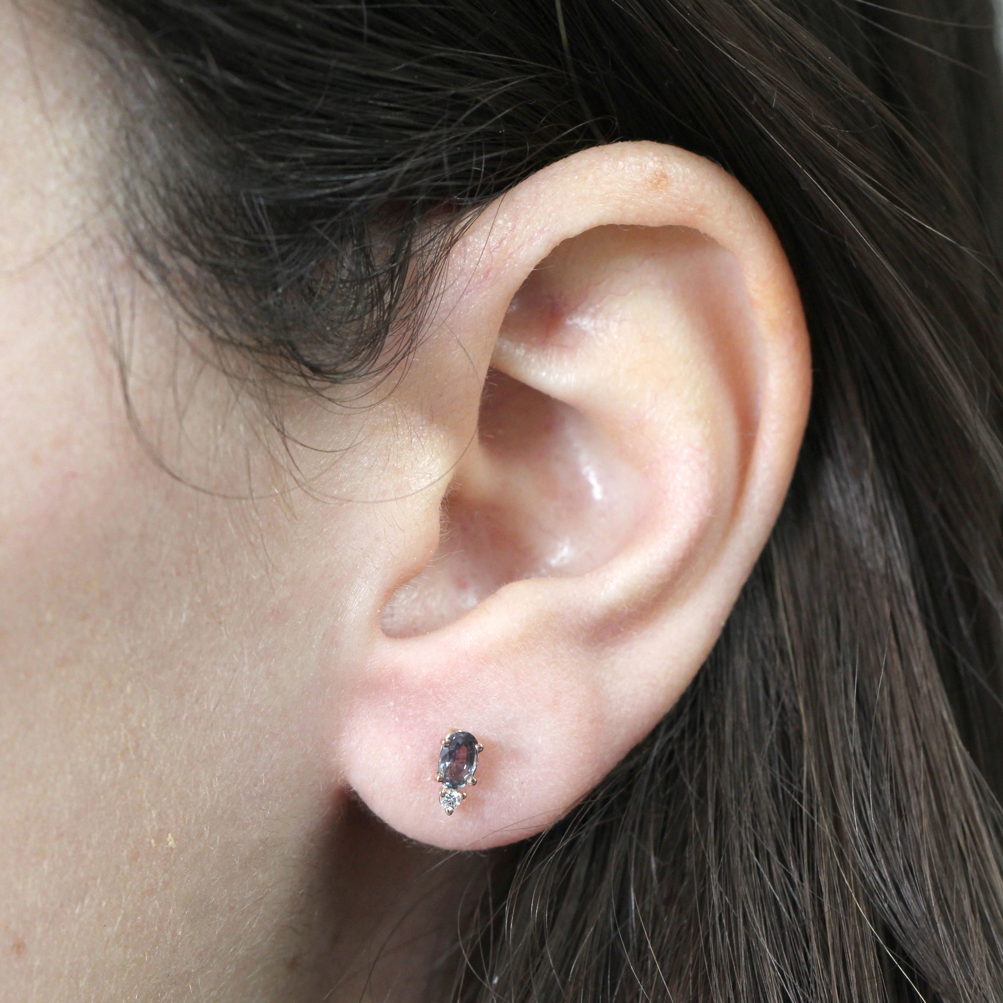 Purple Oval Sapphire Earrings with Diamond Accent in 14k Rose Gold - Ready to Ship - Image 3