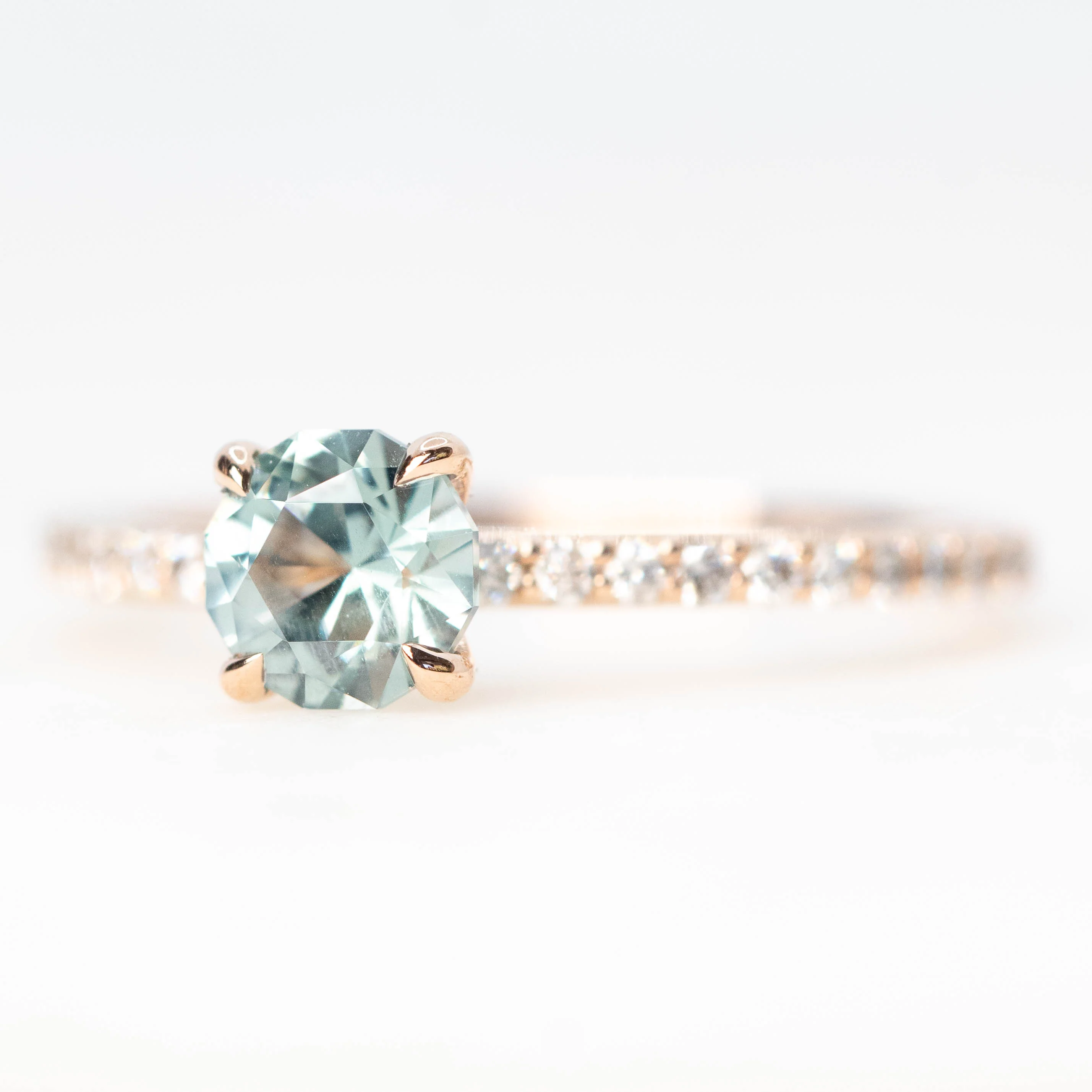 Gayle Ring with a 1.03 Carat Round Blue Montana Sapphire and White Accent Diamonds in 14k Rose Gold - Ready to Size and Ship - Image 3