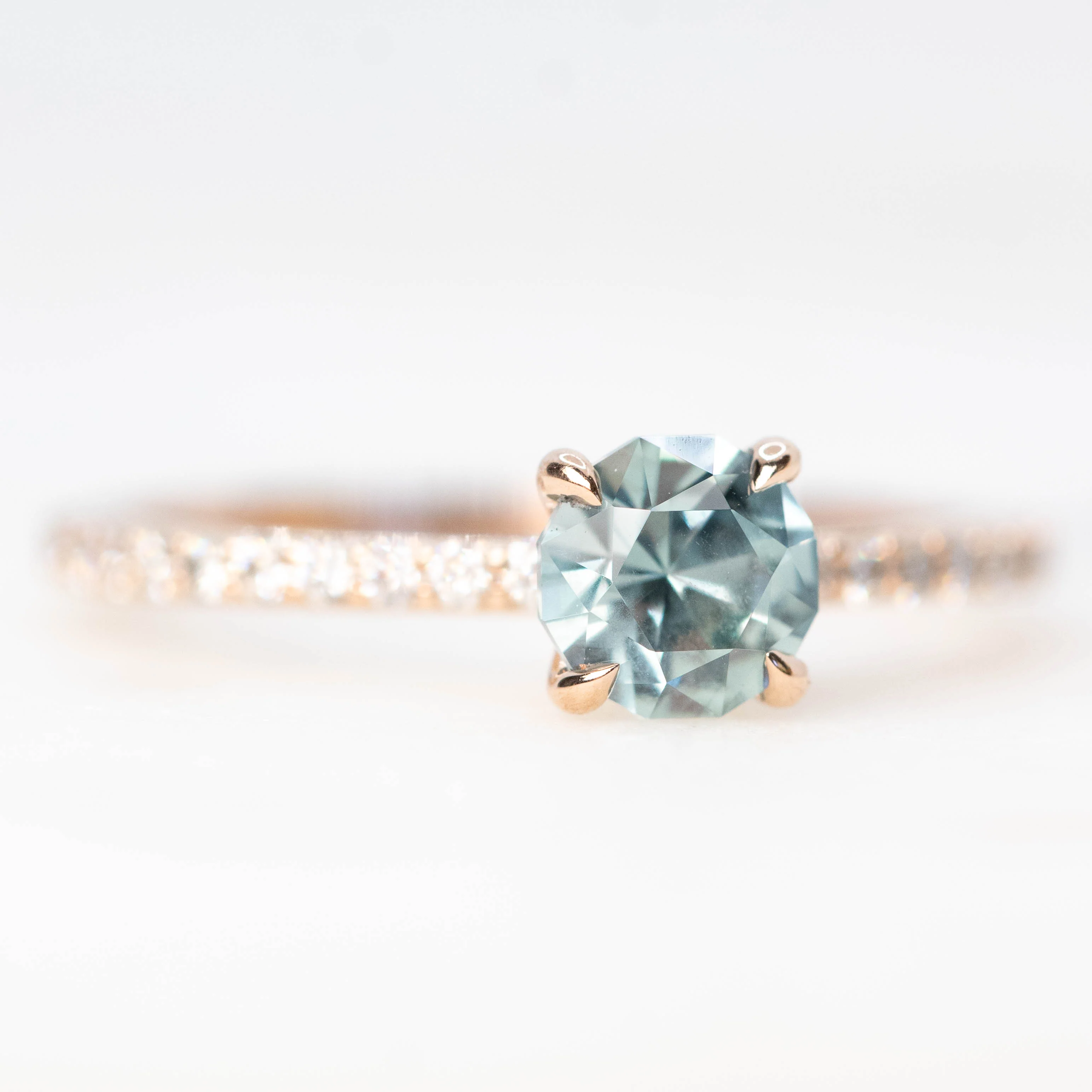 Gayle Ring with a 1.03 Carat Round Blue Montana Sapphire and White Accent Diamonds in 14k Rose Gold - Ready to Size and Ship - Image 4