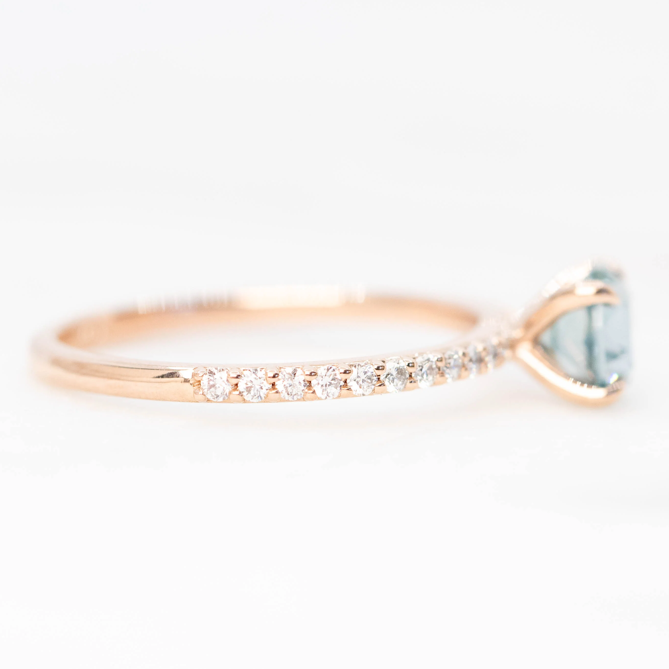 Gayle Ring with a 1.03 Carat Round Blue Montana Sapphire and White Accent Diamonds in 14k Rose Gold - Ready to Size and Ship - Image 5