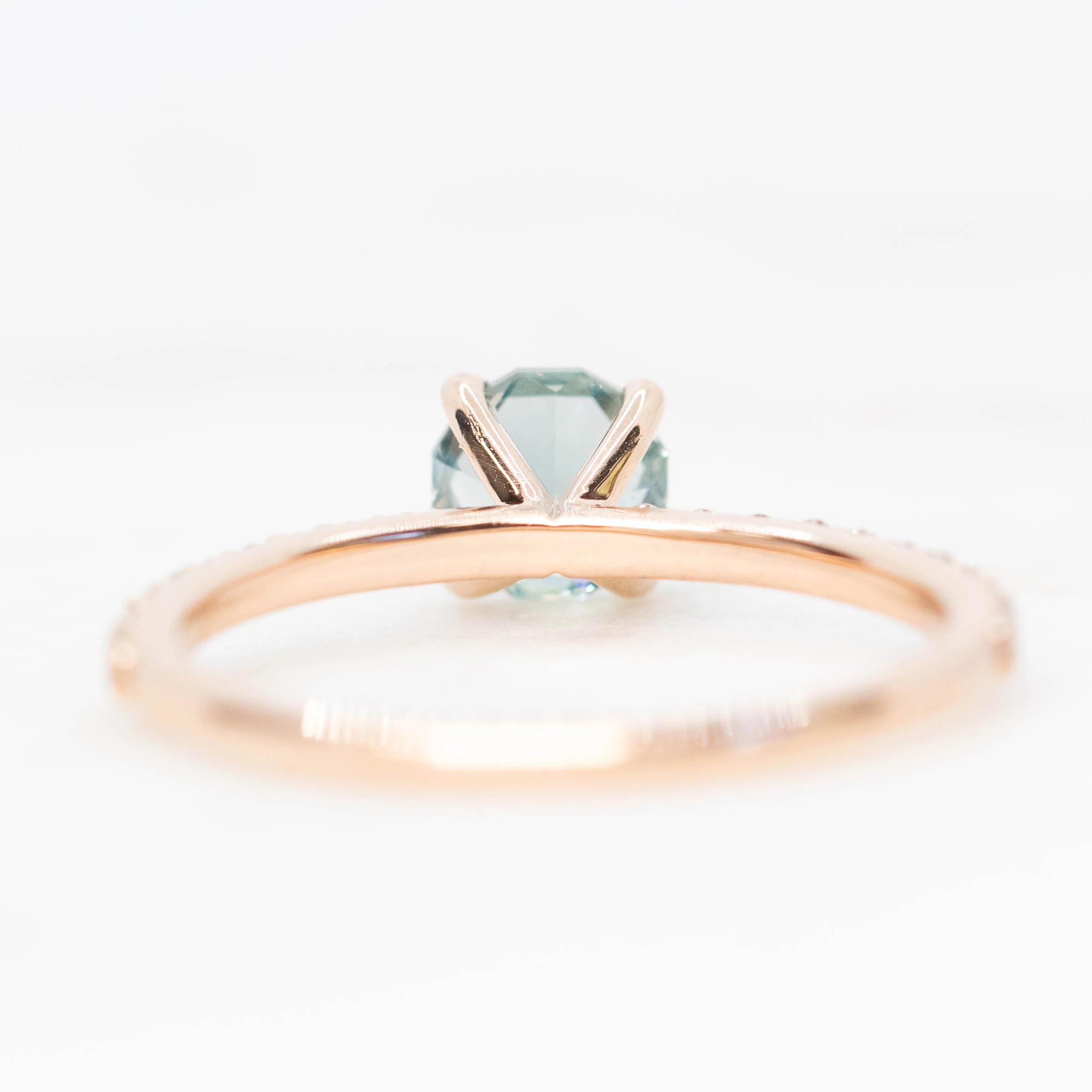 Gayle Ring with a 1.03 Carat Round Blue Montana Sapphire and White Accent Diamonds in 14k Rose Gold - Ready to Size and Ship - Image 6