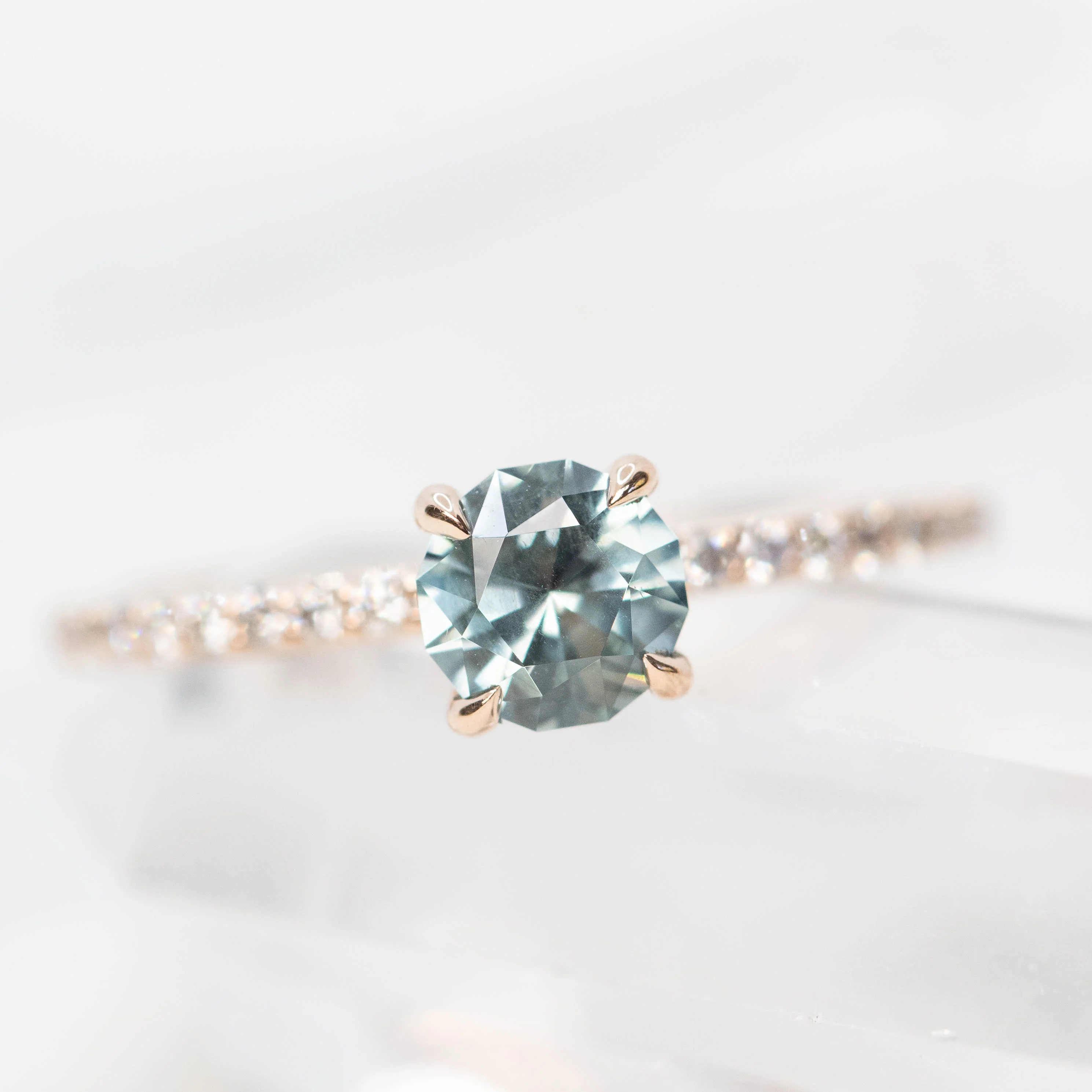 Gayle Ring with a 1.03 Carat Round Blue Montana Sapphire and White Accent Diamonds in 14k Rose Gold - Ready to Size and Ship - Image 8