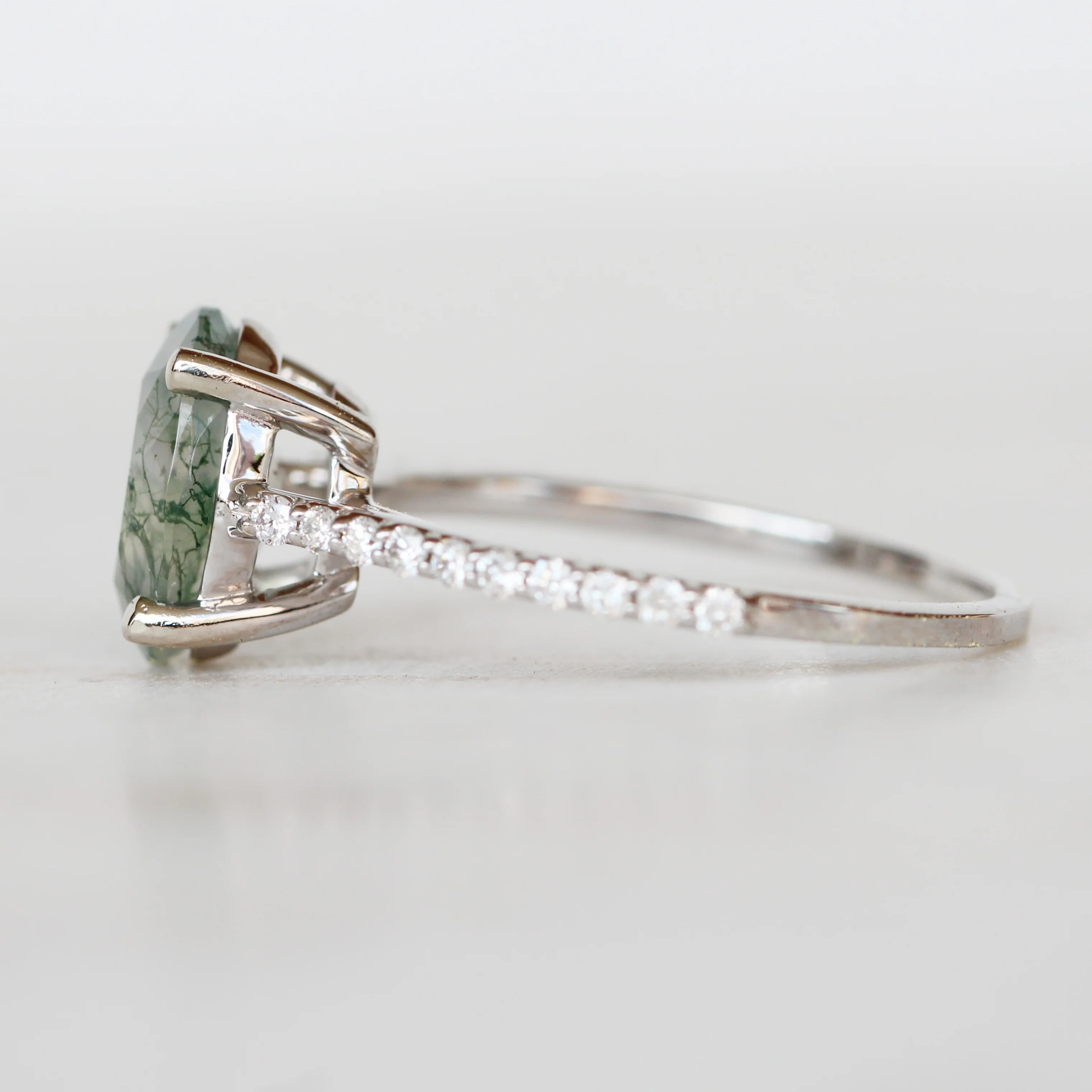 Raine Ring with an Oval Moss Agate and White Accent Diamonds - Made to Order - Image 6