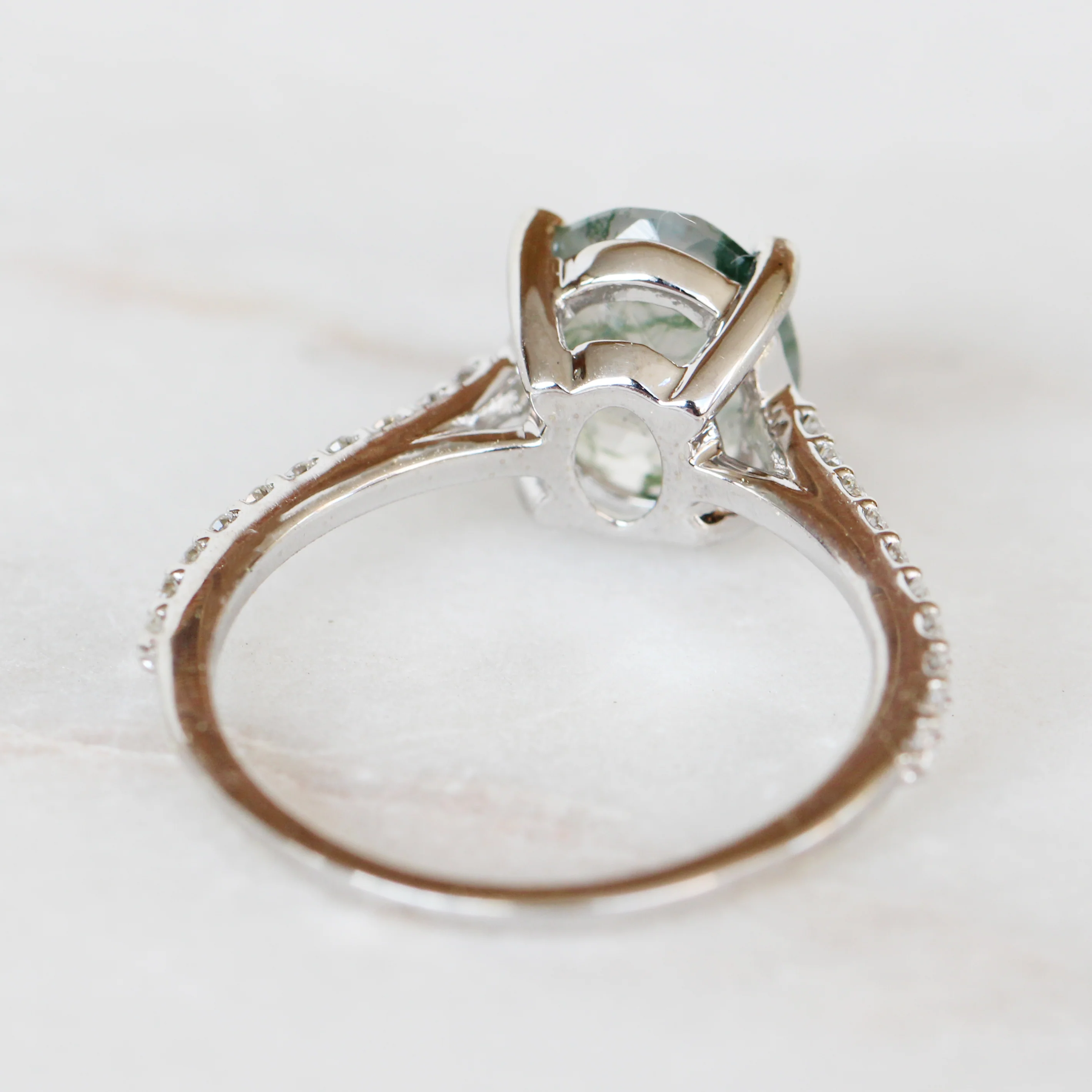 Raine Ring with an Oval Moss Agate and White Accent Diamonds - Made to Order - Image 7