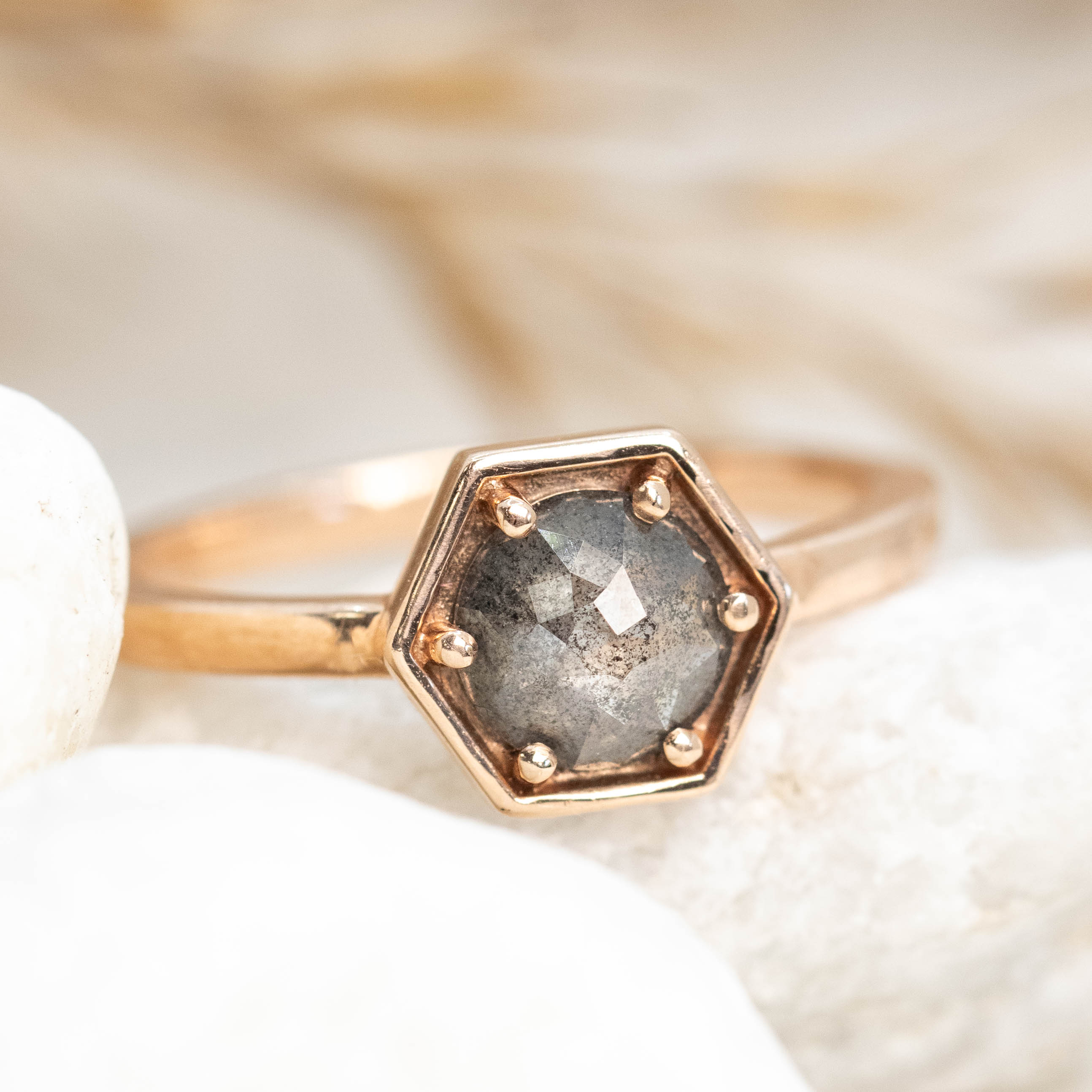 Rhetta Ring with a 0.70 Carat Gray Salt and Pepper Diamond in 10k Rose Gold - Ready to Size and Ship - Image 8