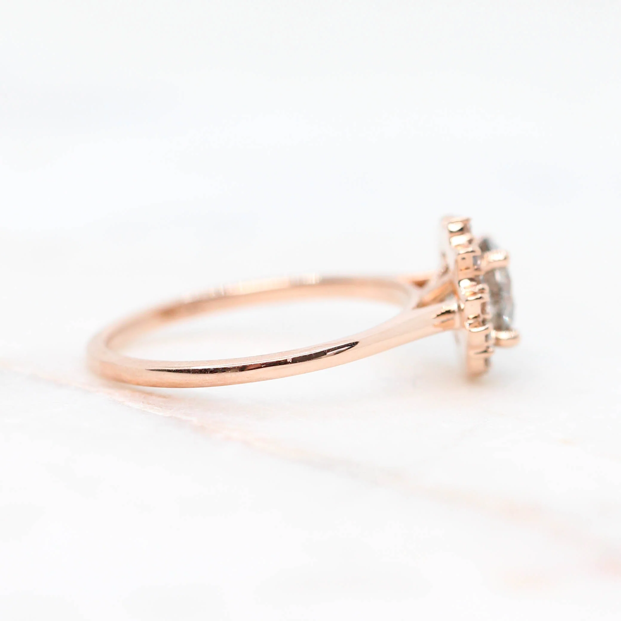Project: Custom Alizeh Asymmetrical Ring with a 1 Carat Round Gray Salt and Pepper Diamond and White Diamonds in 14k - Image 6
