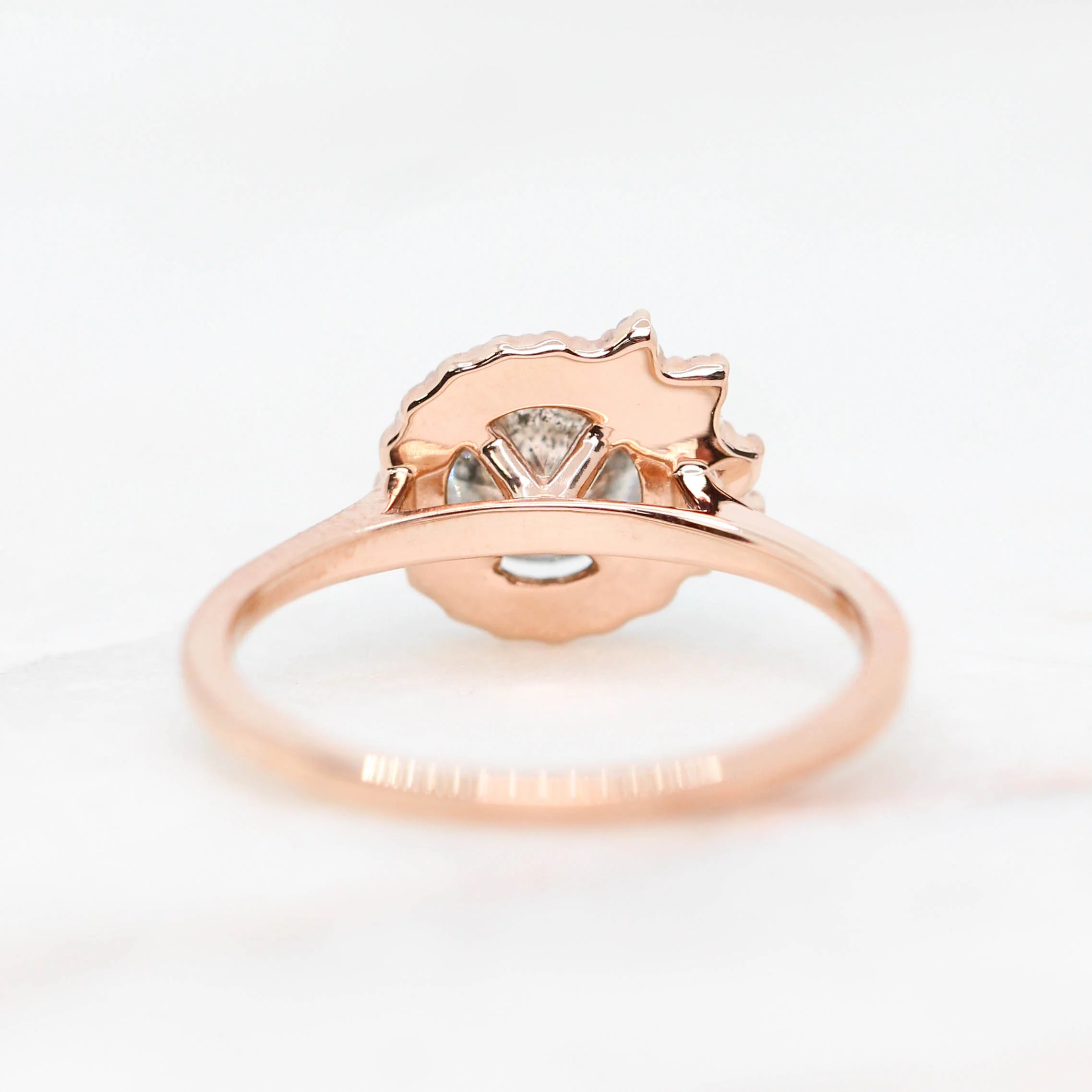 Project: Custom Alizeh Asymmetrical Ring with a 1 Carat Round Gray Salt and Pepper Diamond and White Diamonds in 14k - Image 7