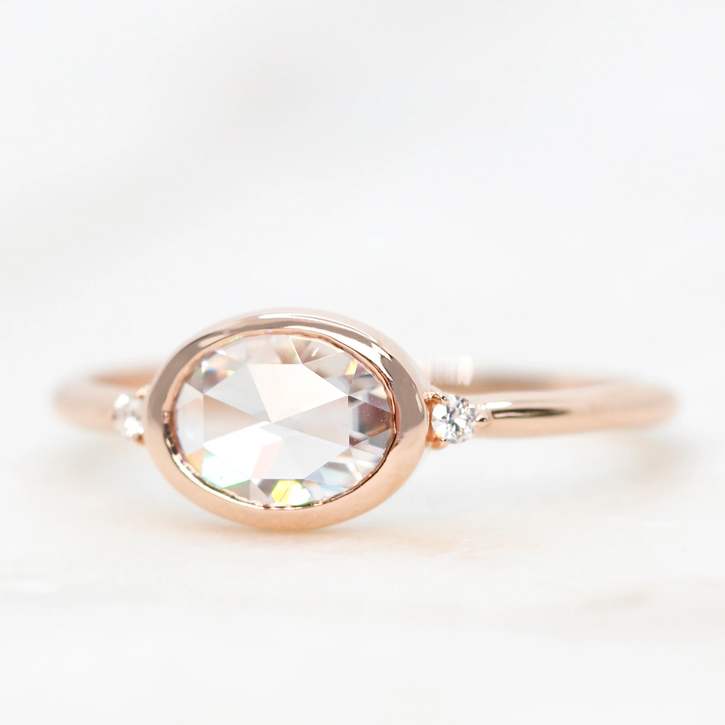 Beatrice Ring with a 0.5 Carat Clear Oval Moissanite and Round Accent Moissanites - Made to Order - Image 3