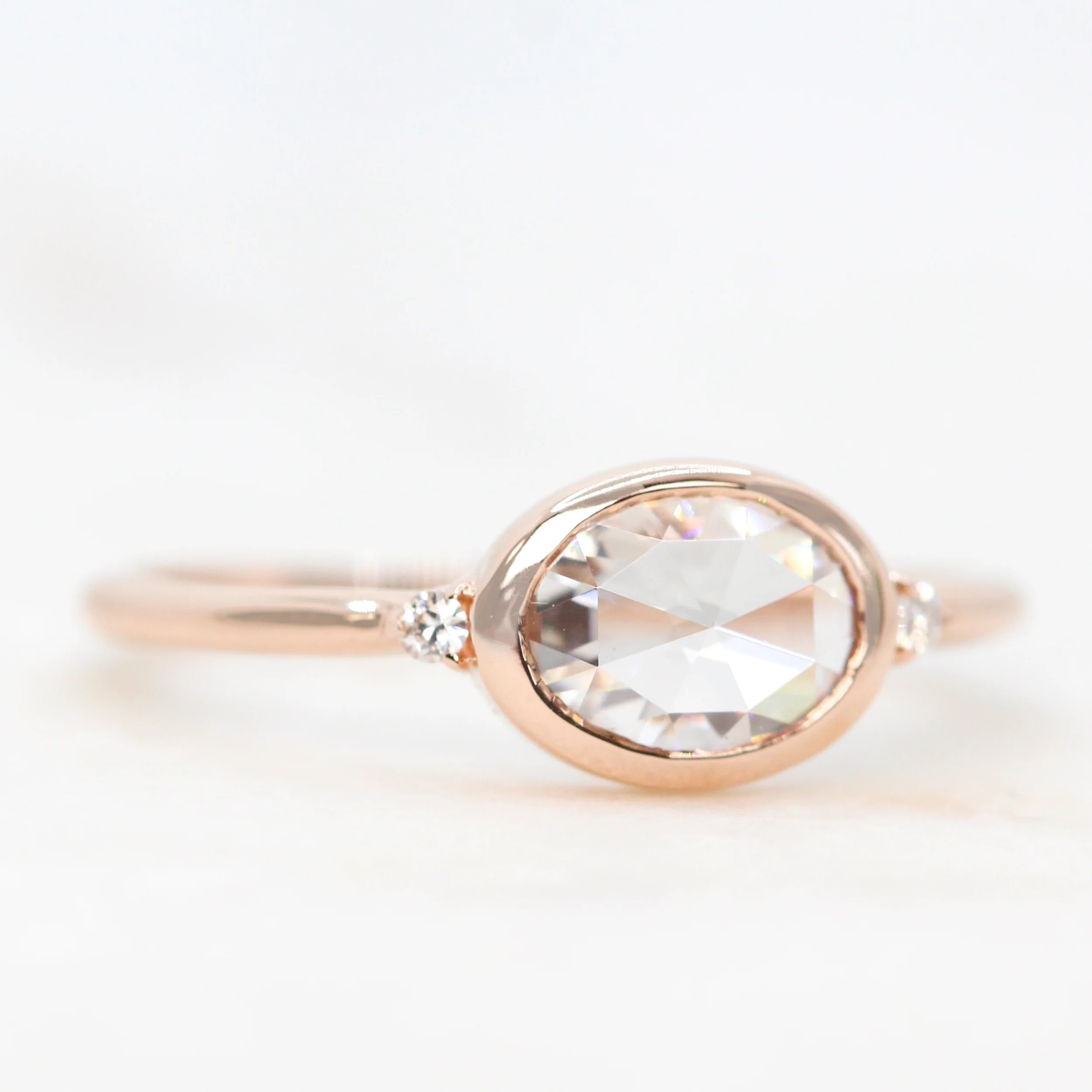 Beatrice Ring with a 0.5 Carat Clear Oval Moissanite and Round Accent Moissanites - Made to Order - Image 4