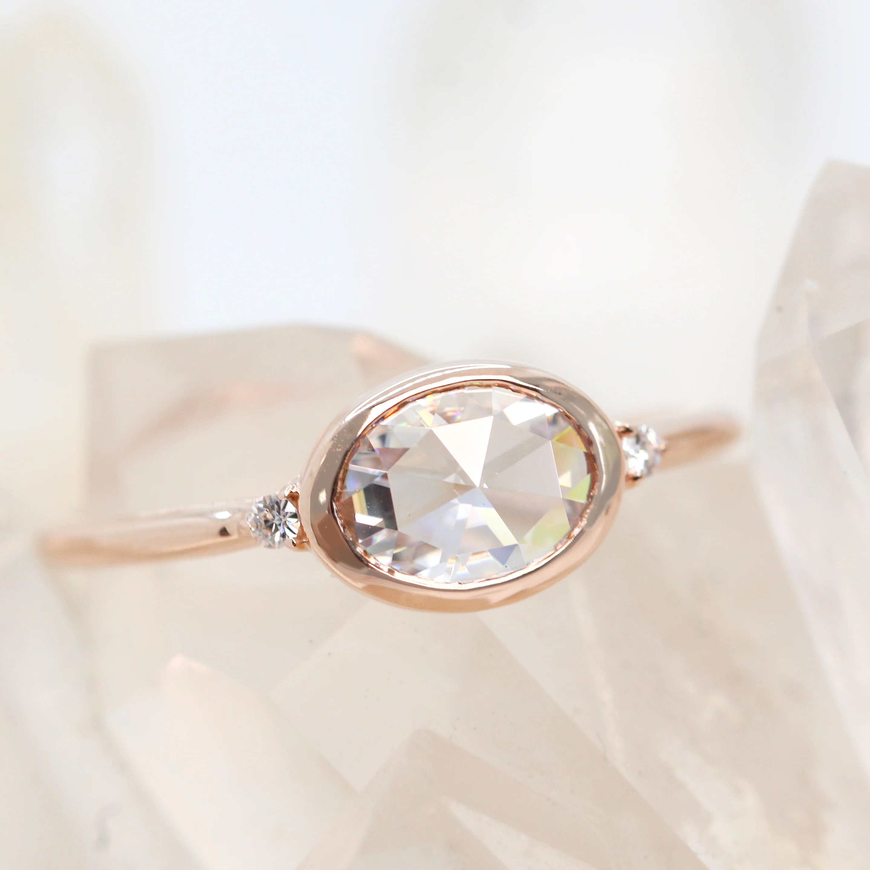 Beatrice Ring with a 0.5 Carat Clear Oval Moissanite and Round Accent Moissanites - Made to Order - Image 8