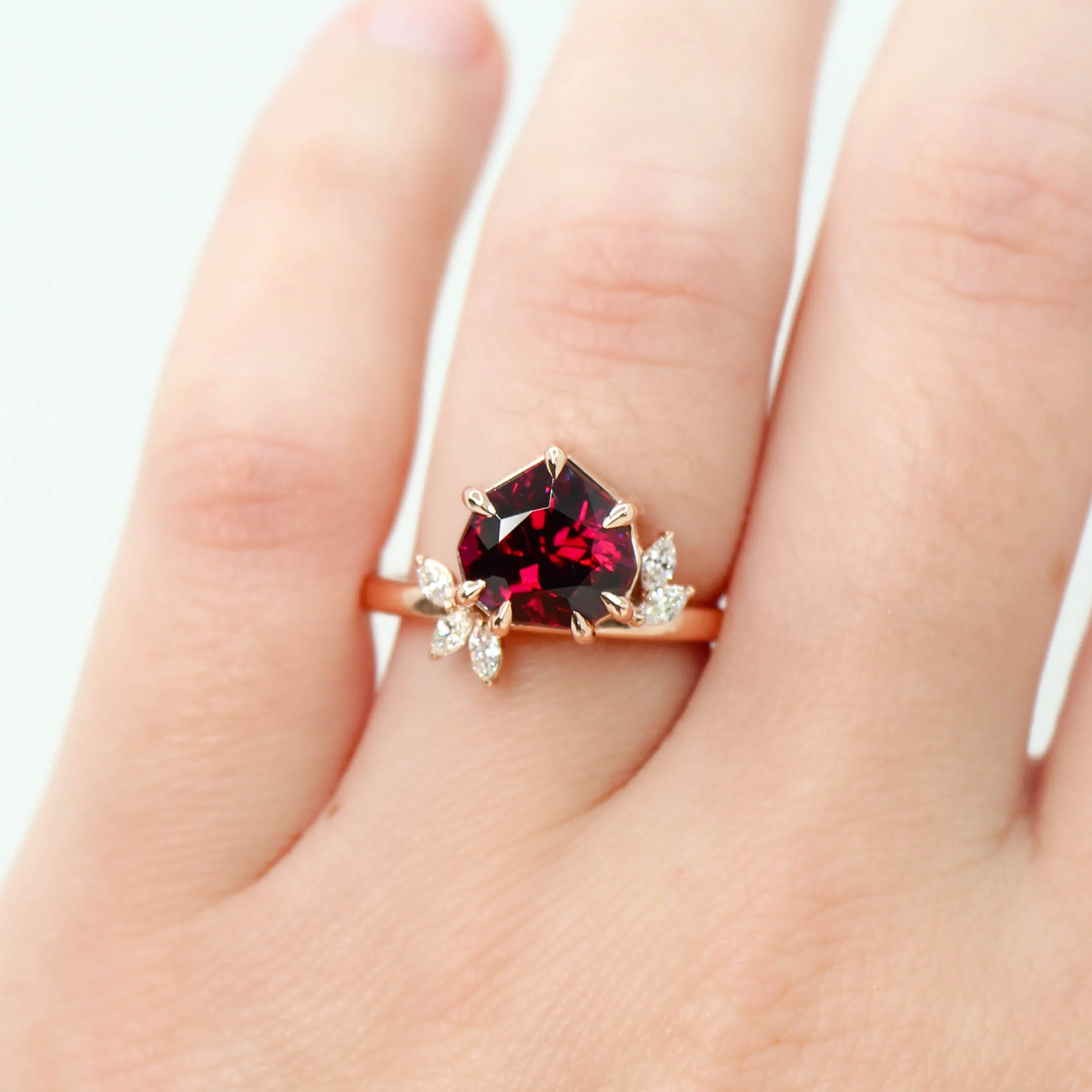 Project: Custom Chantell Ring with a 4 Carat Geometric Cut Rhodolite Garnet and White Accent Diamonds in 14k - Image 10