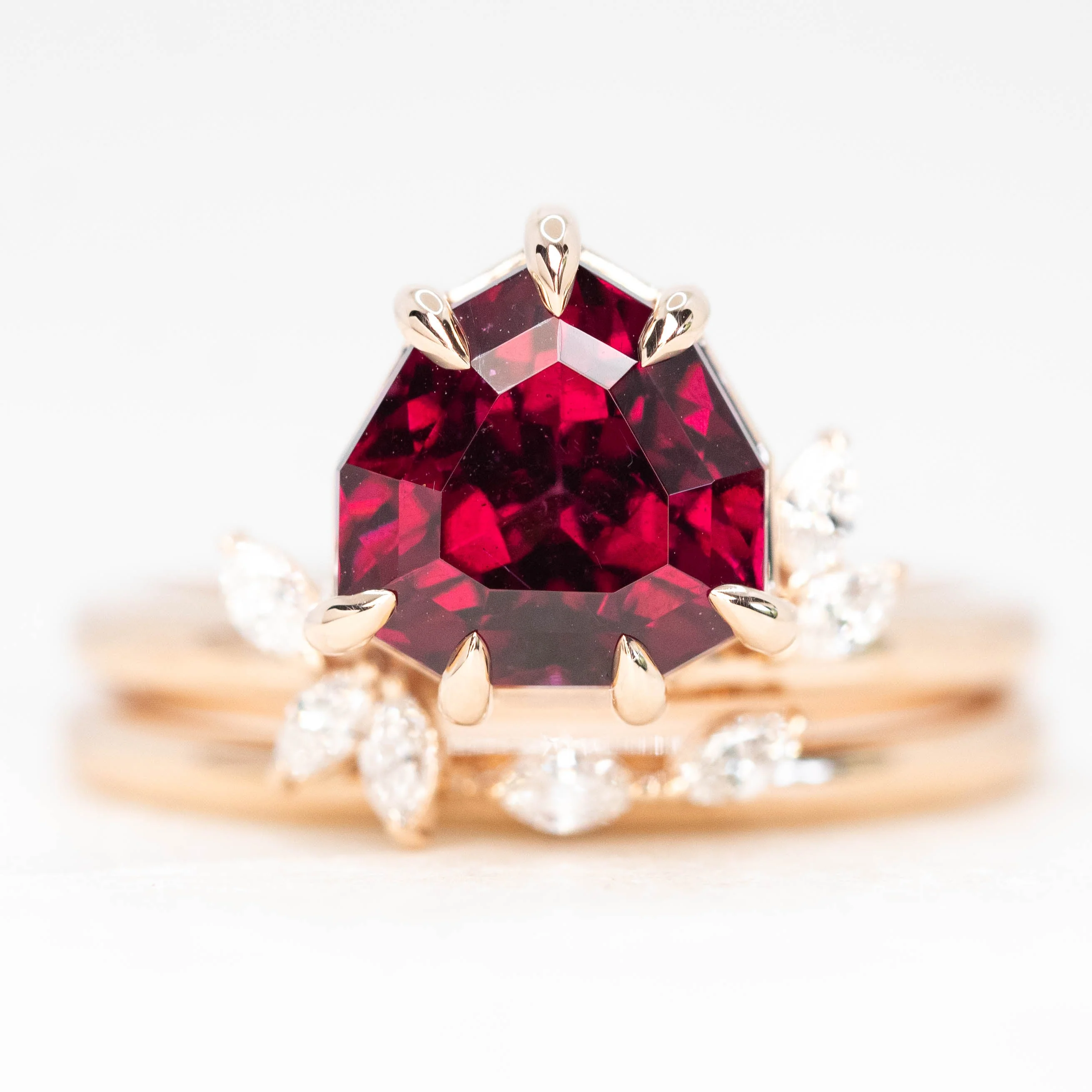 Project: Custom Chantell Ring with a 4 Carat Geometric Cut Rhodolite Garnet and White Accent Diamonds in 14k - Image 13