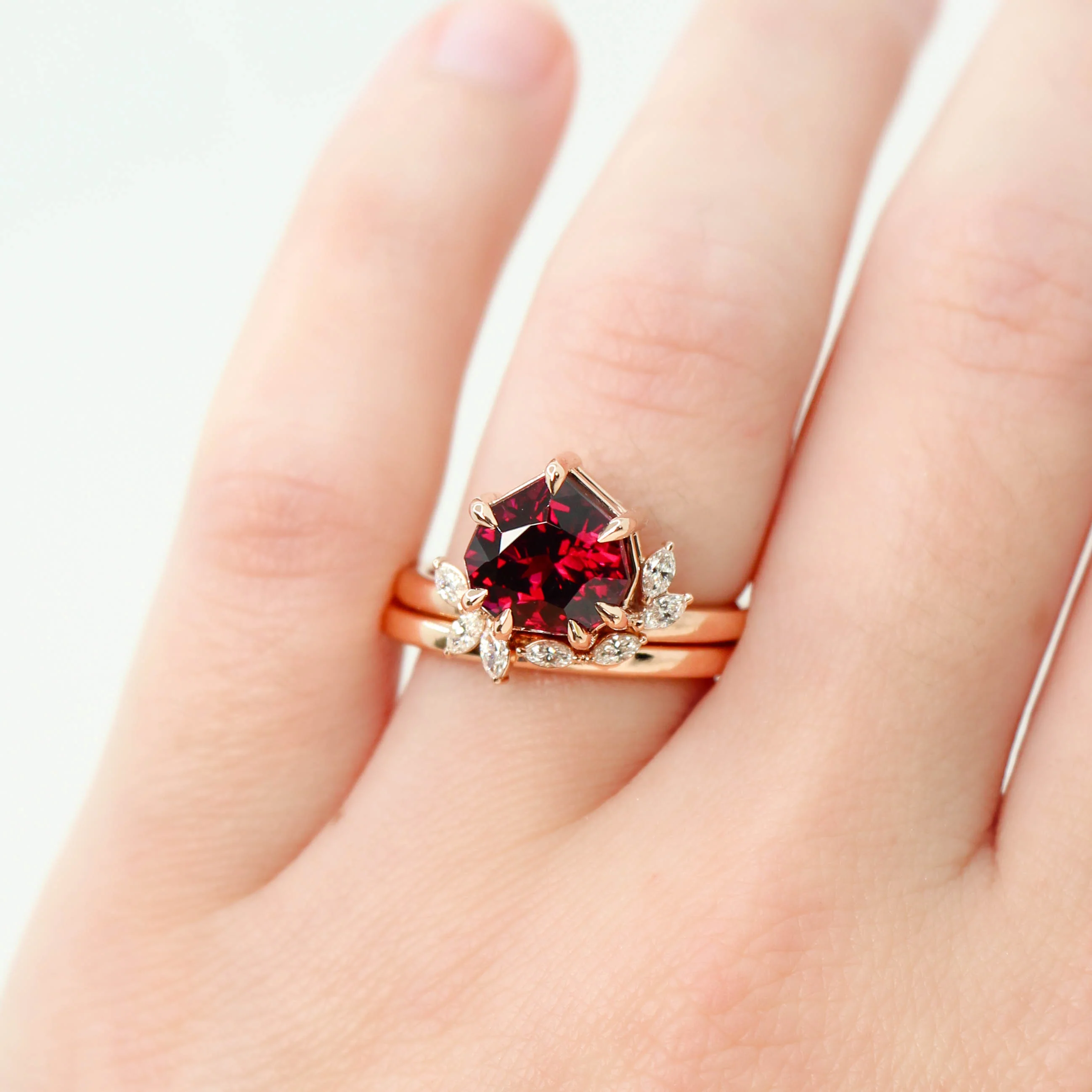 Project: Custom Chantell Ring with a 4 Carat Geometric Cut Rhodolite Garnet and White Accent Diamonds in 14k - Image 2