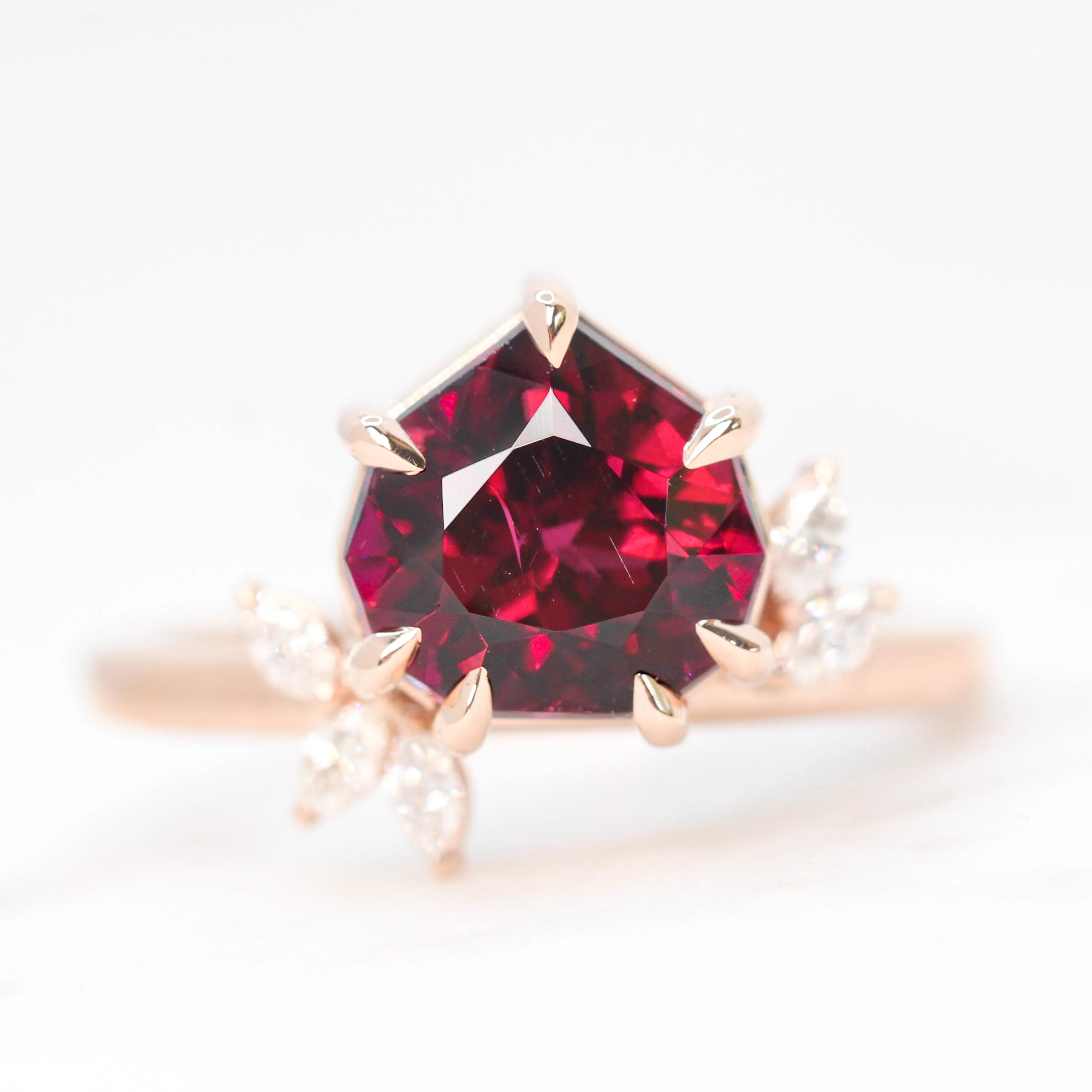 Project: Custom Chantell Ring with a 4 Carat Geometric Cut Rhodolite Garnet and White Accent Diamonds in 14k - Image 3