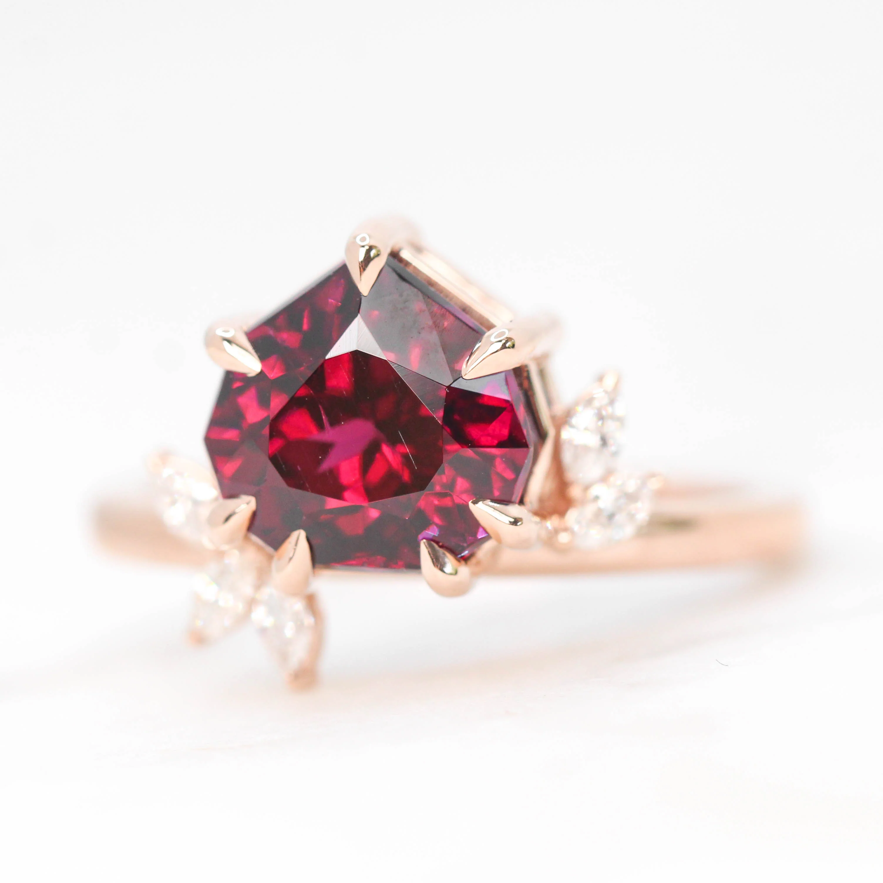 Project: Custom Chantell Ring with a 4 Carat Geometric Cut Rhodolite Garnet and White Accent Diamonds in 14k - Image 4