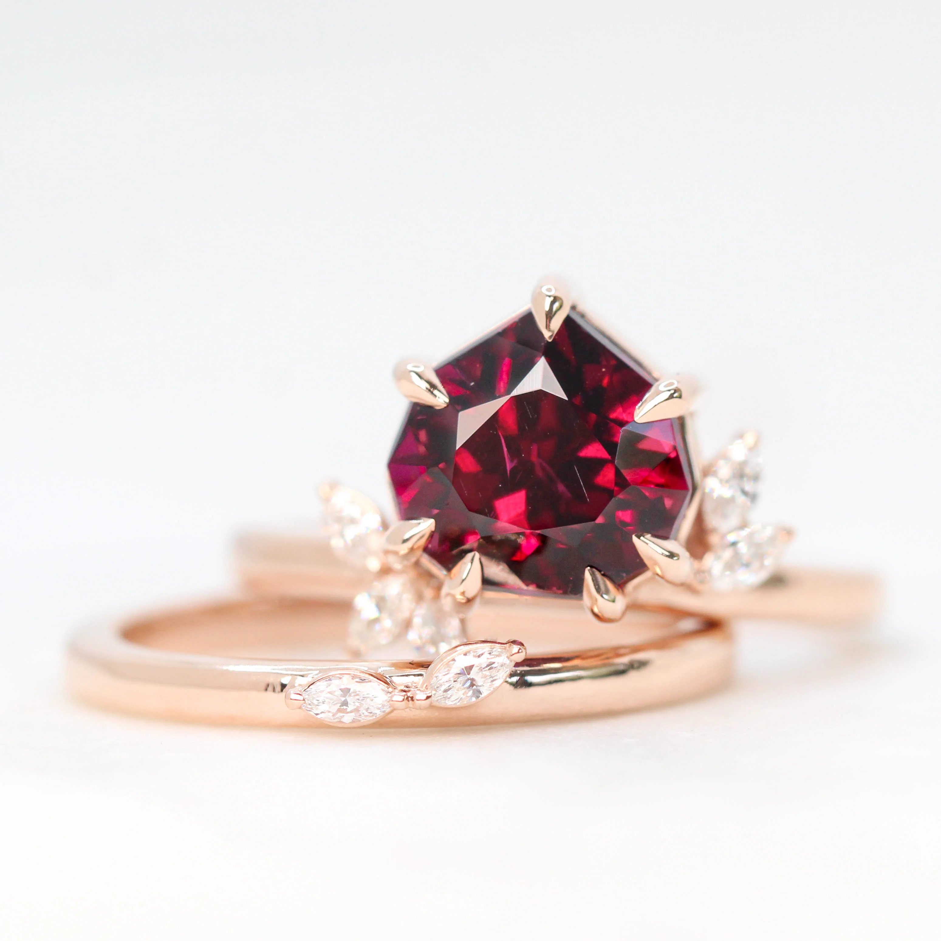 Project: Custom Chantell Ring with a 4 Carat Geometric Cut Rhodolite Garnet and White Accent Diamonds in 14k - Image 6