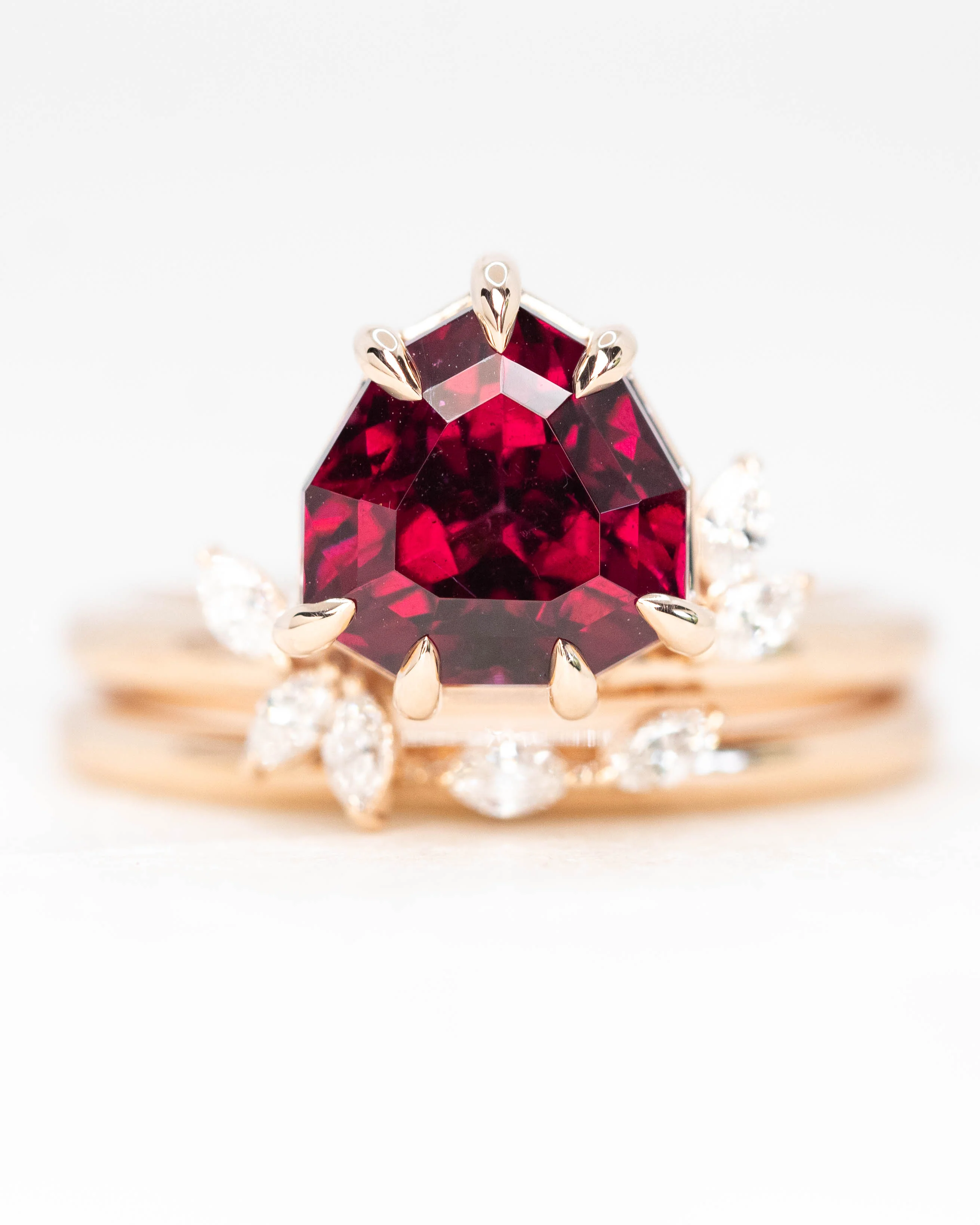 Project: Custom Chantell Ring with a 4 Carat Geometric Cut Rhodolite Garnet and White Accent Diamonds in 14k - Image 9