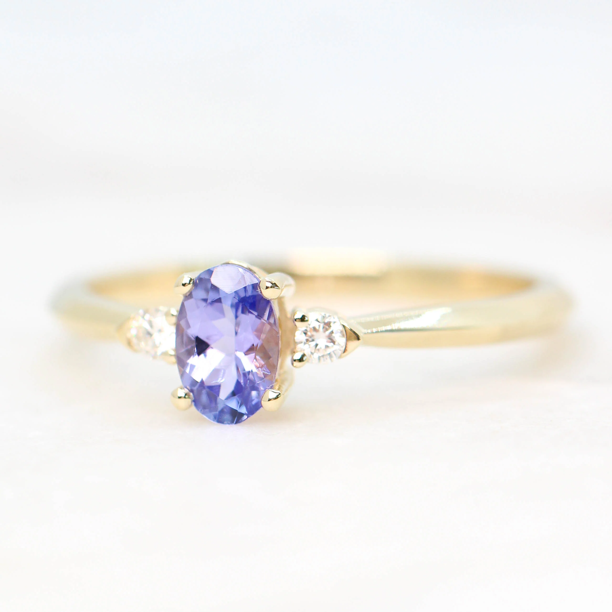 Chelsea Ring with an Oval Tanzanite and White Accent Diamonds in 14k Yellow Gold - Made to Order - Image 3