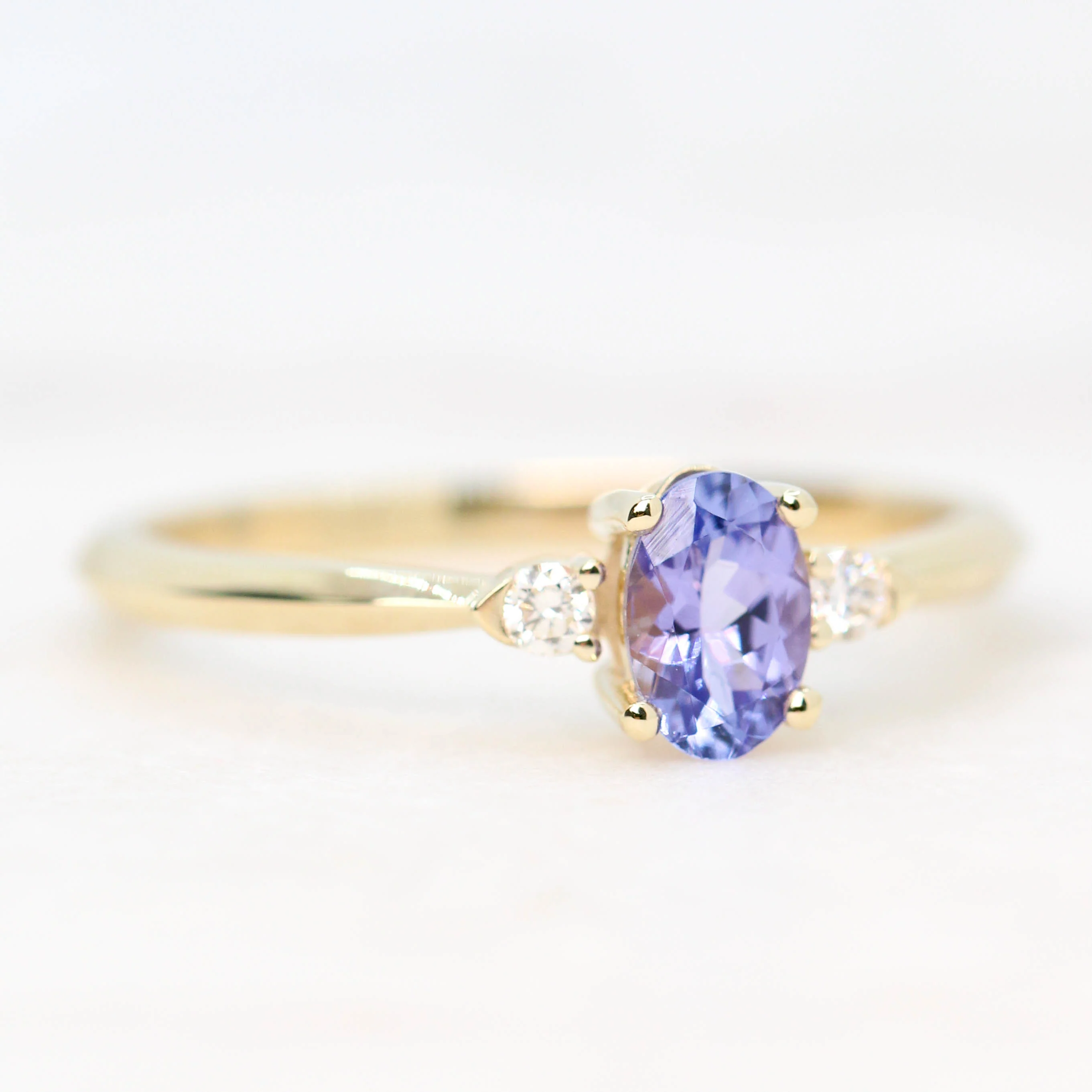 Chelsea Ring with an Oval Tanzanite and White Accent Diamonds in 14k Yellow Gold - Made to Order - Image 4