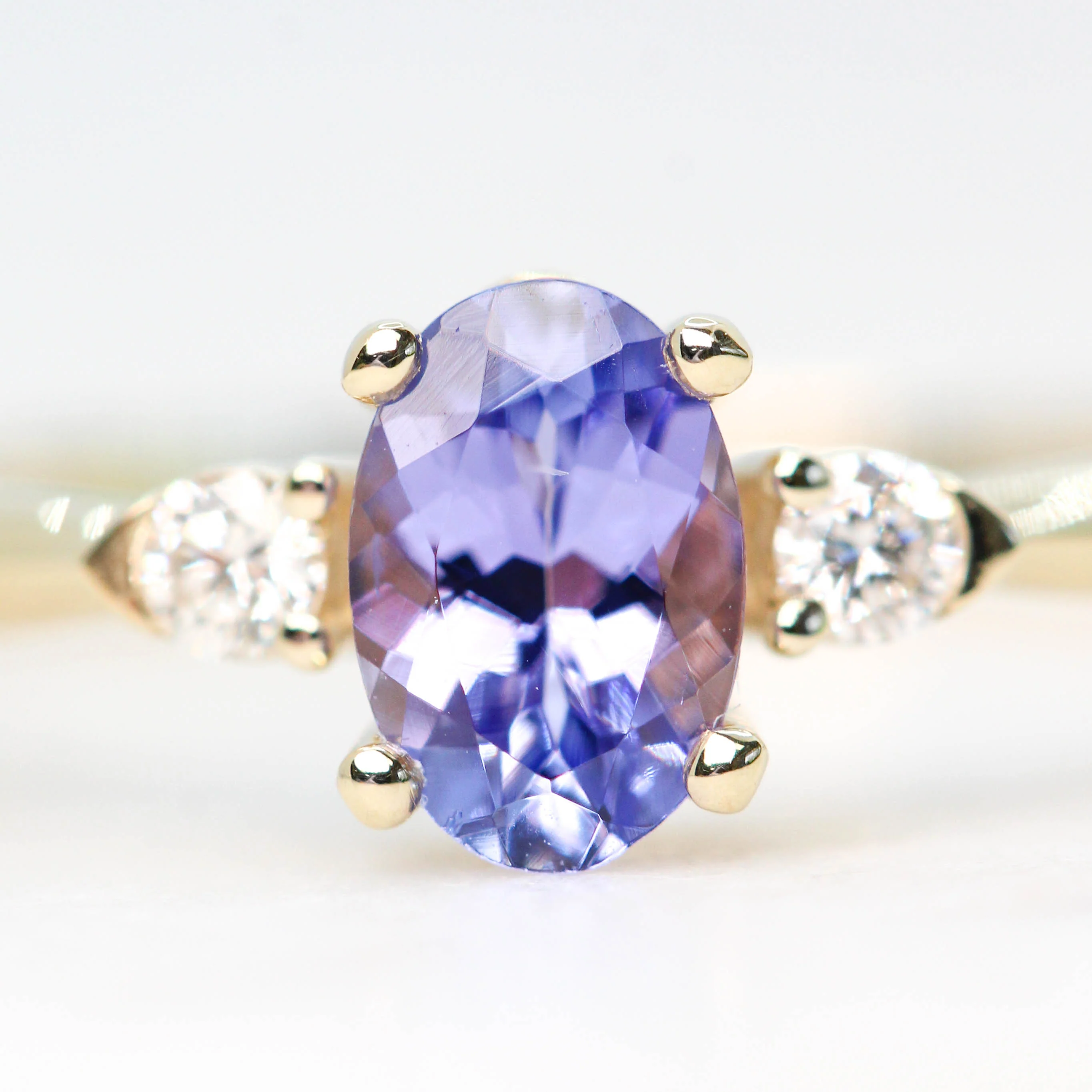 Chelsea Ring with an Oval Tanzanite and White Accent Diamonds in 14k Yellow Gold - Made to Order - Image 5