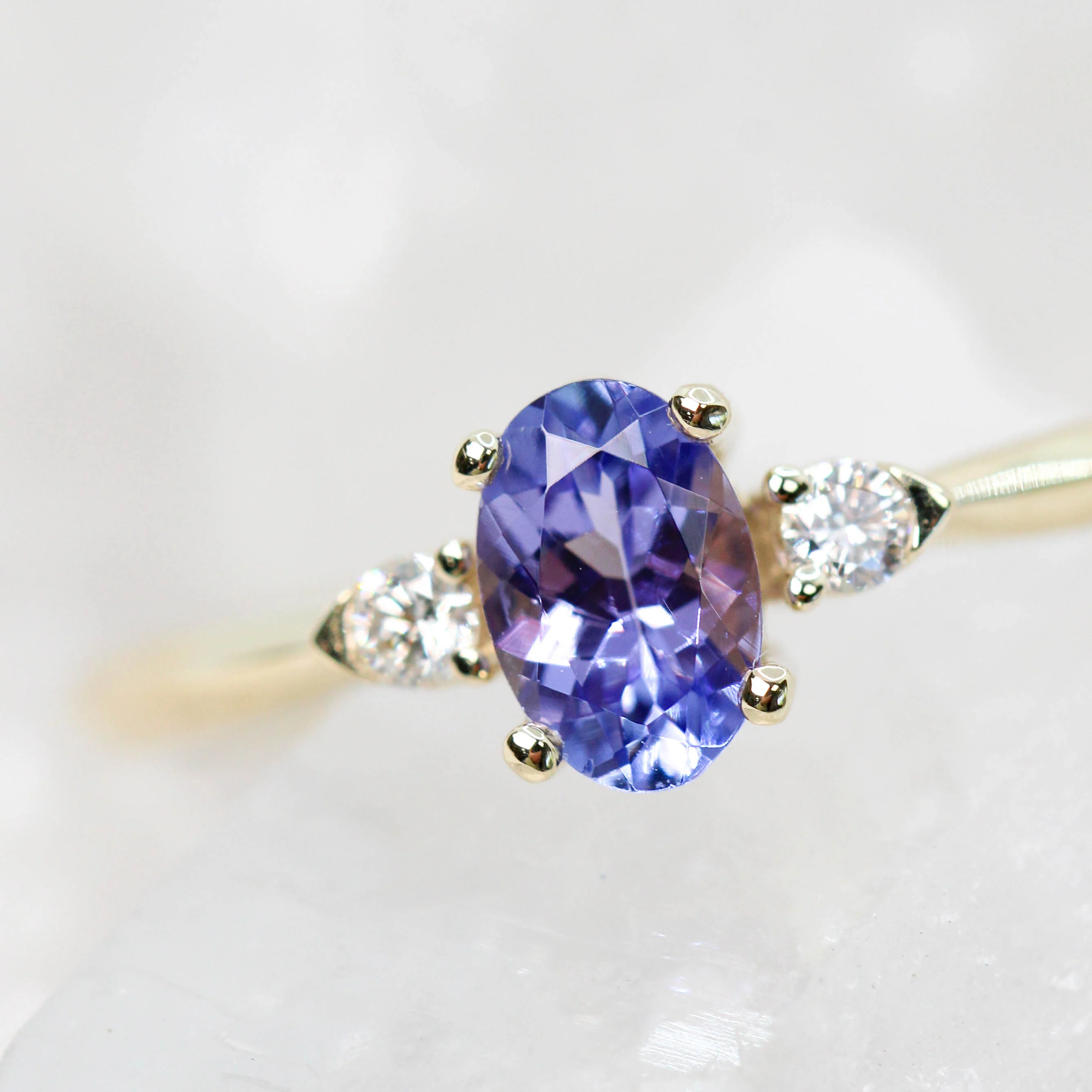 Chelsea Ring with an Oval Tanzanite and White Accent Diamonds in 14k Yellow Gold - Made to Order - Image 6