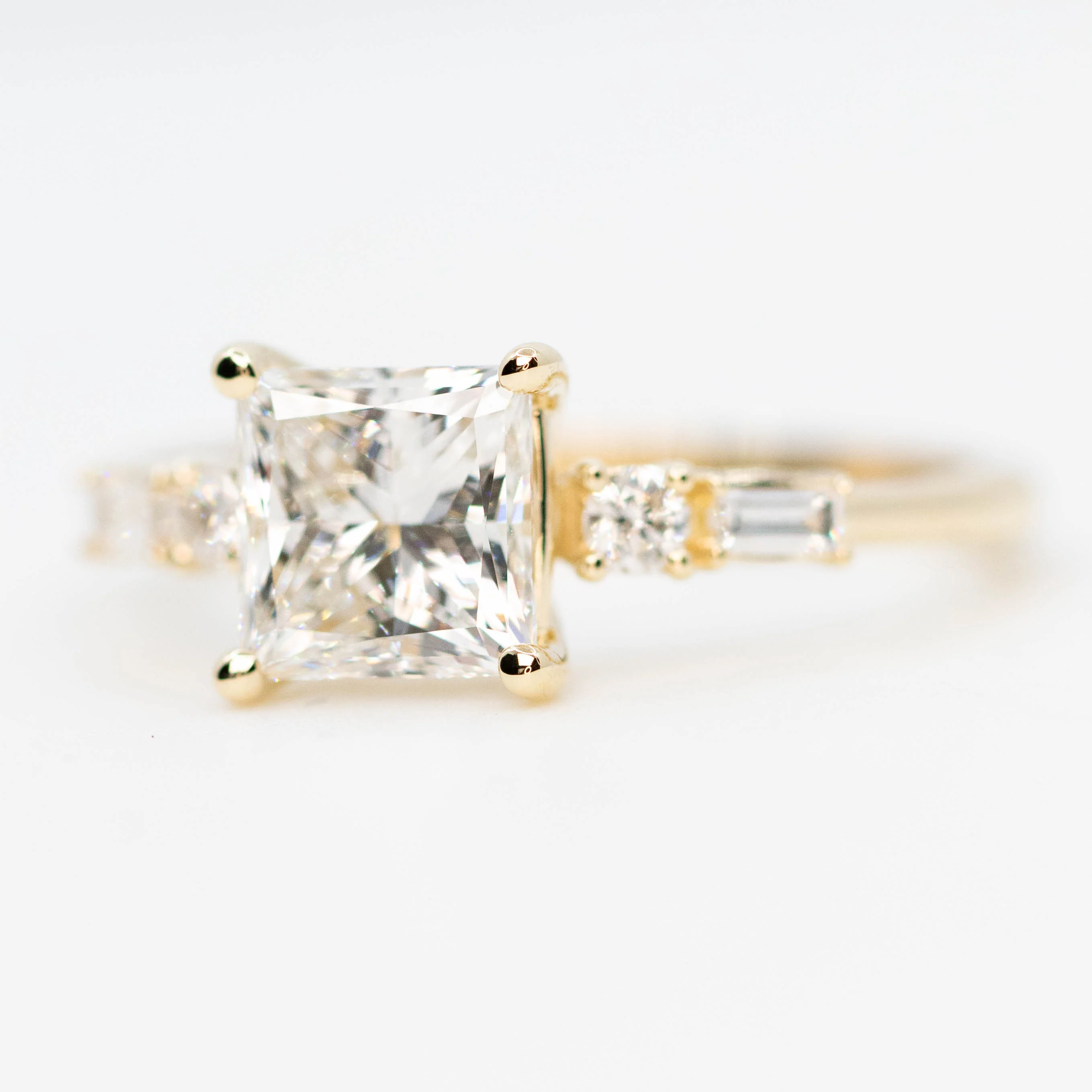 River Ring with a 1.69 Carat Princess Cut Lab Grown Diamond and White Accent Diamonds in 14k Yellow Gold - Ready to Size and Ship - Image 3