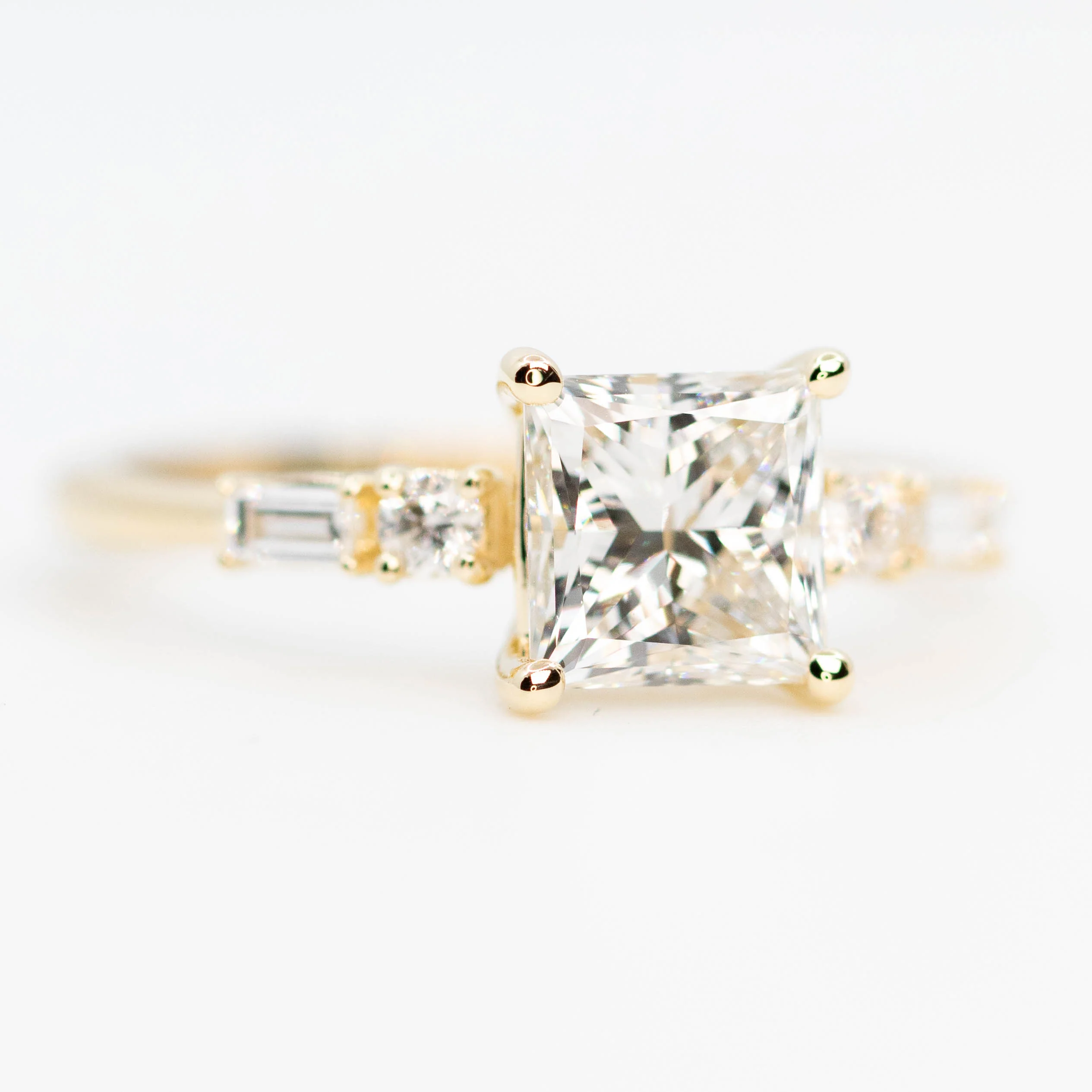 River Ring with a 1.69 Carat Princess Cut Lab Grown Diamond and White Accent Diamonds in 14k Yellow Gold - Ready to Size and Ship - Image 4