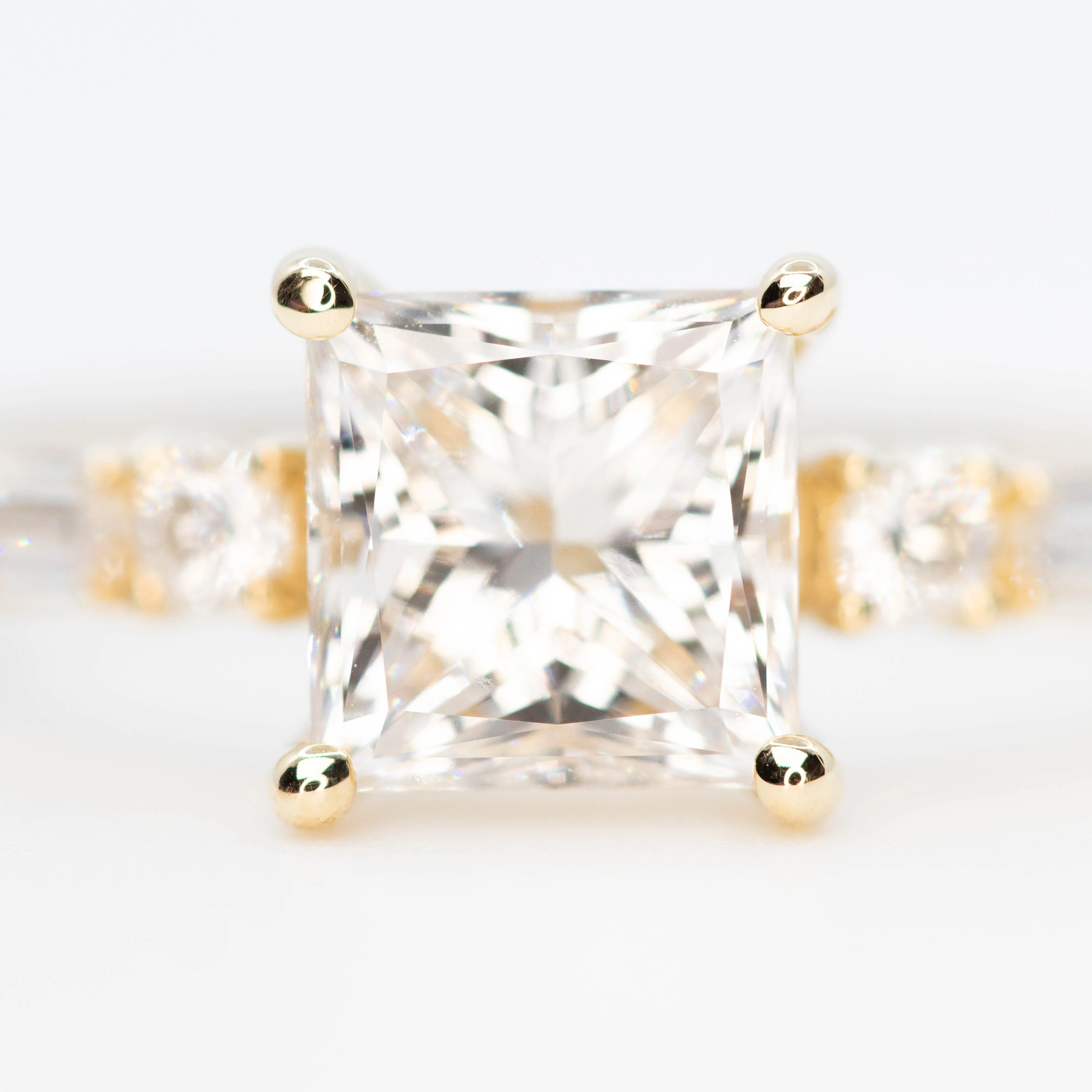 River Ring with a 1.69 Carat Princess Cut Lab Grown Diamond and White Accent Diamonds in 14k Yellow Gold - Ready to Size and Ship - Image 7